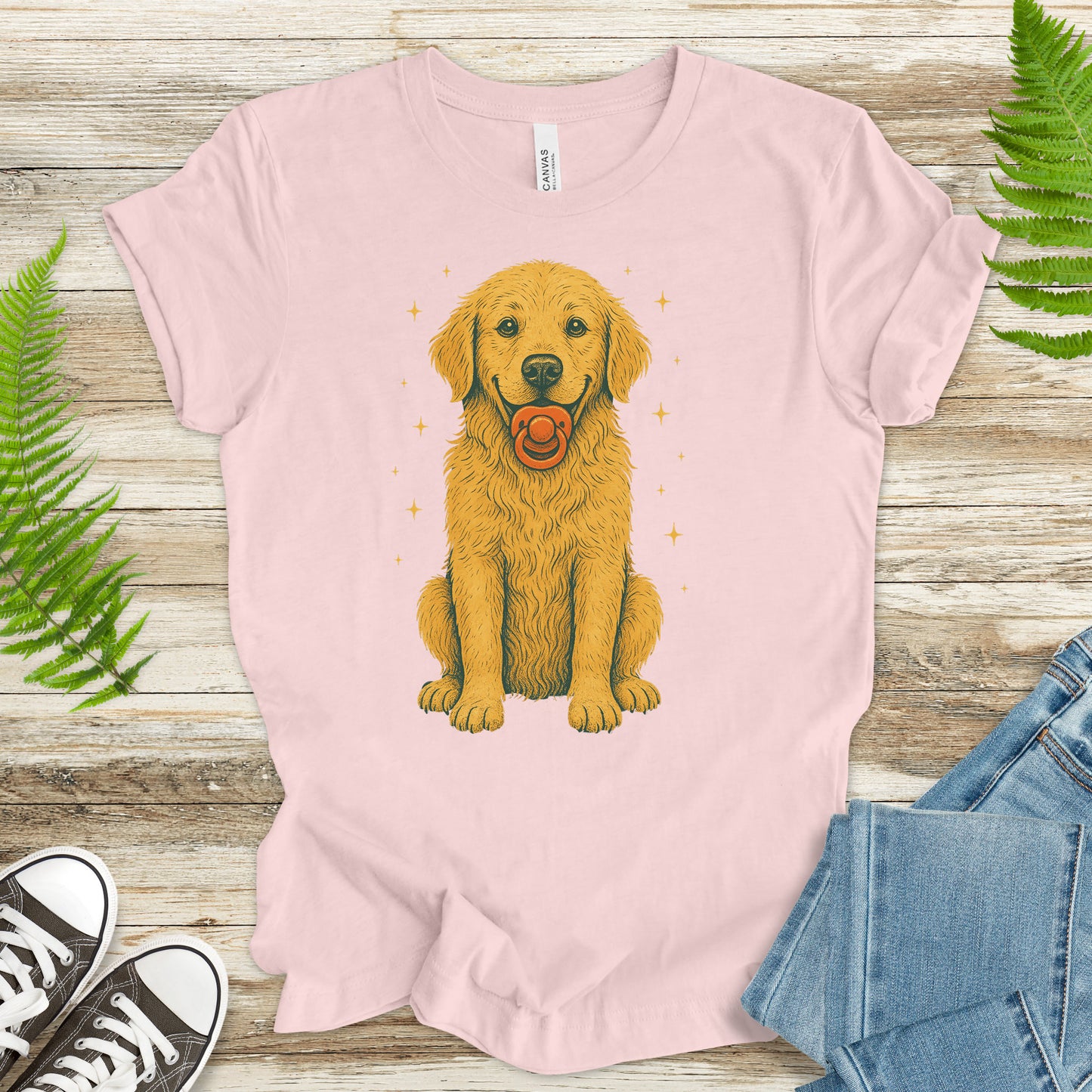 Golden Retriever Pacifier T-Shirt – Funny Retro Dog Lover Tee