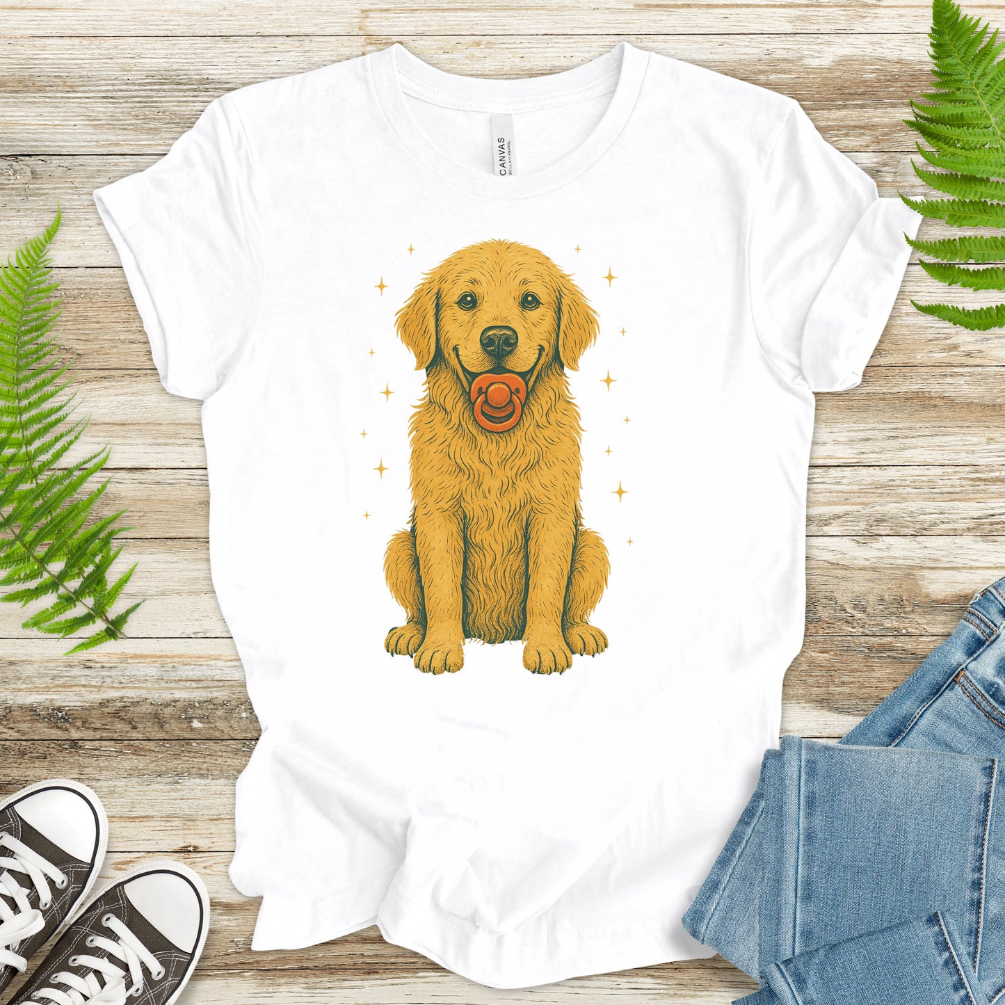Golden Retriever Pacifier T-Shirt – Funny Retro Dog Lover Tee