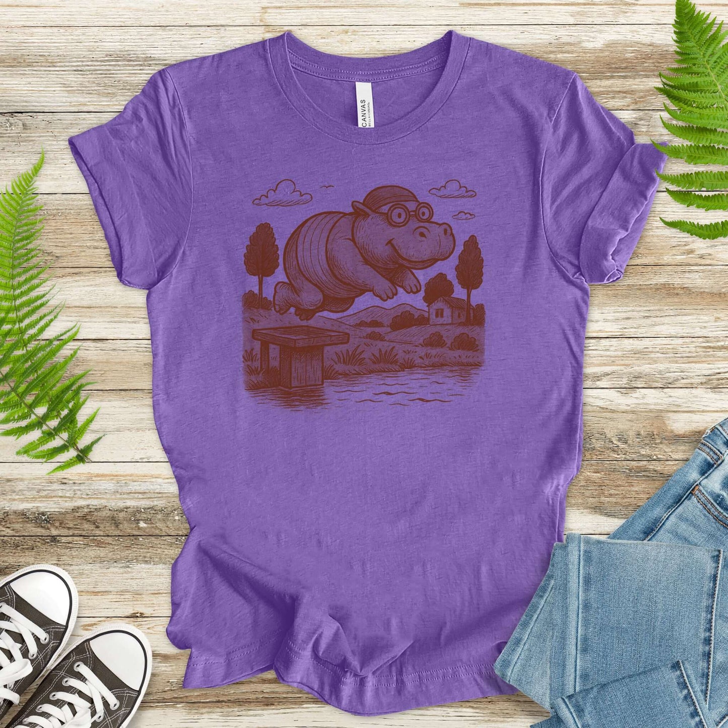 Hippo Morning Swim Retro T-Shirt