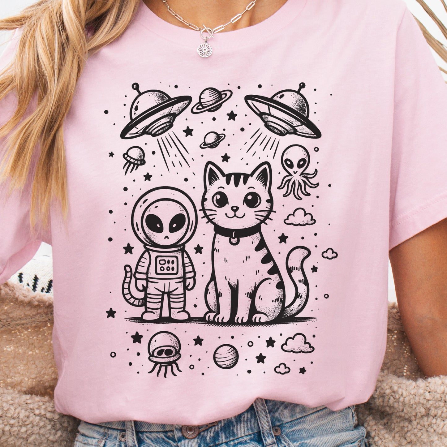 Alien & Cat Cosmic Buddies T-Shirt
