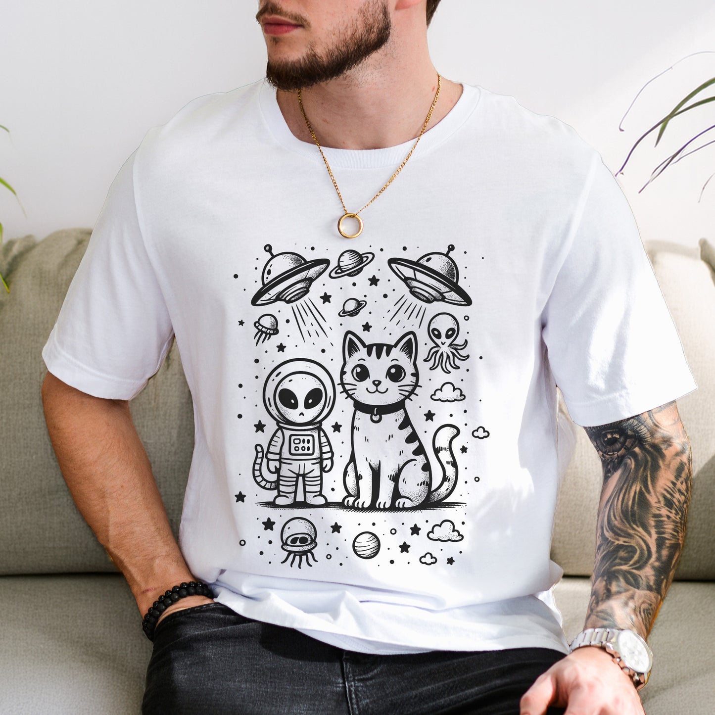 Alien & Cat Cosmic Buddies T-Shirt