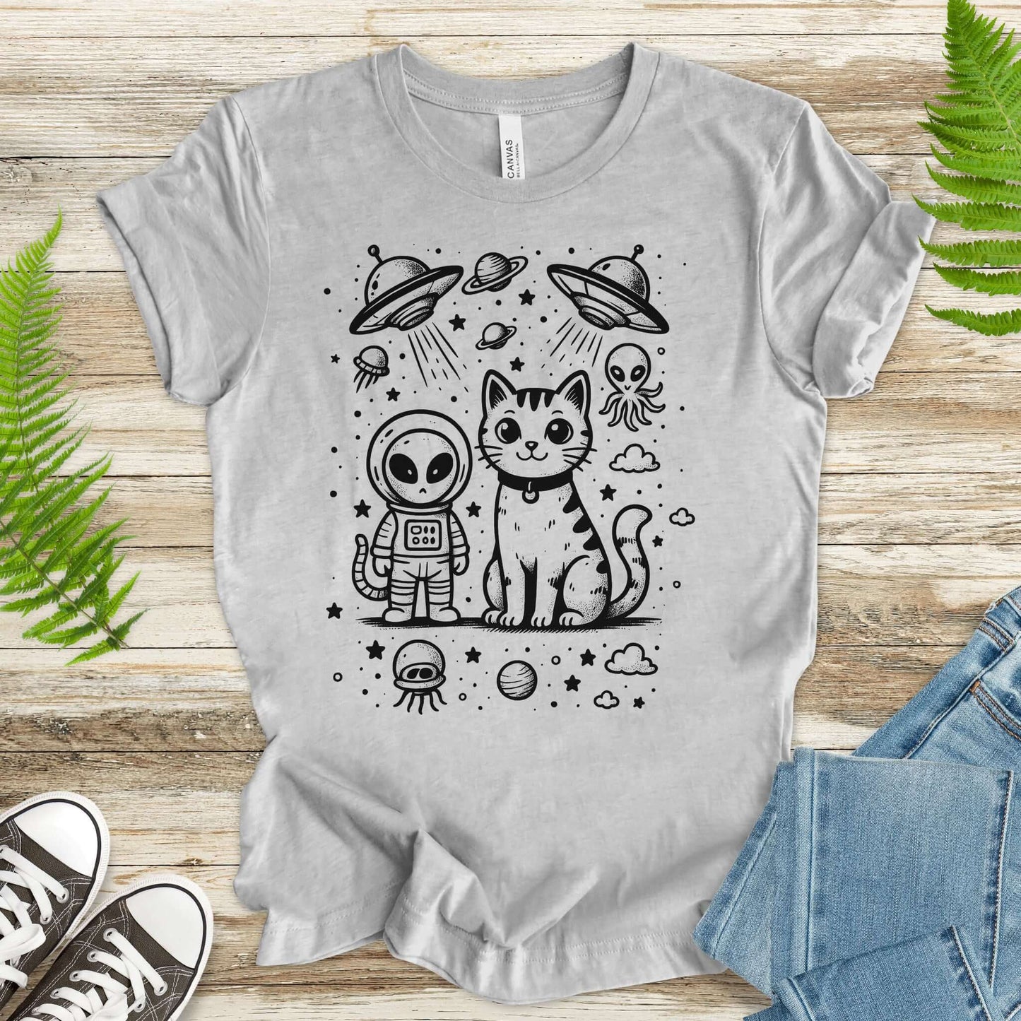 Alien & Cat Cosmic Buddies T-Shirt