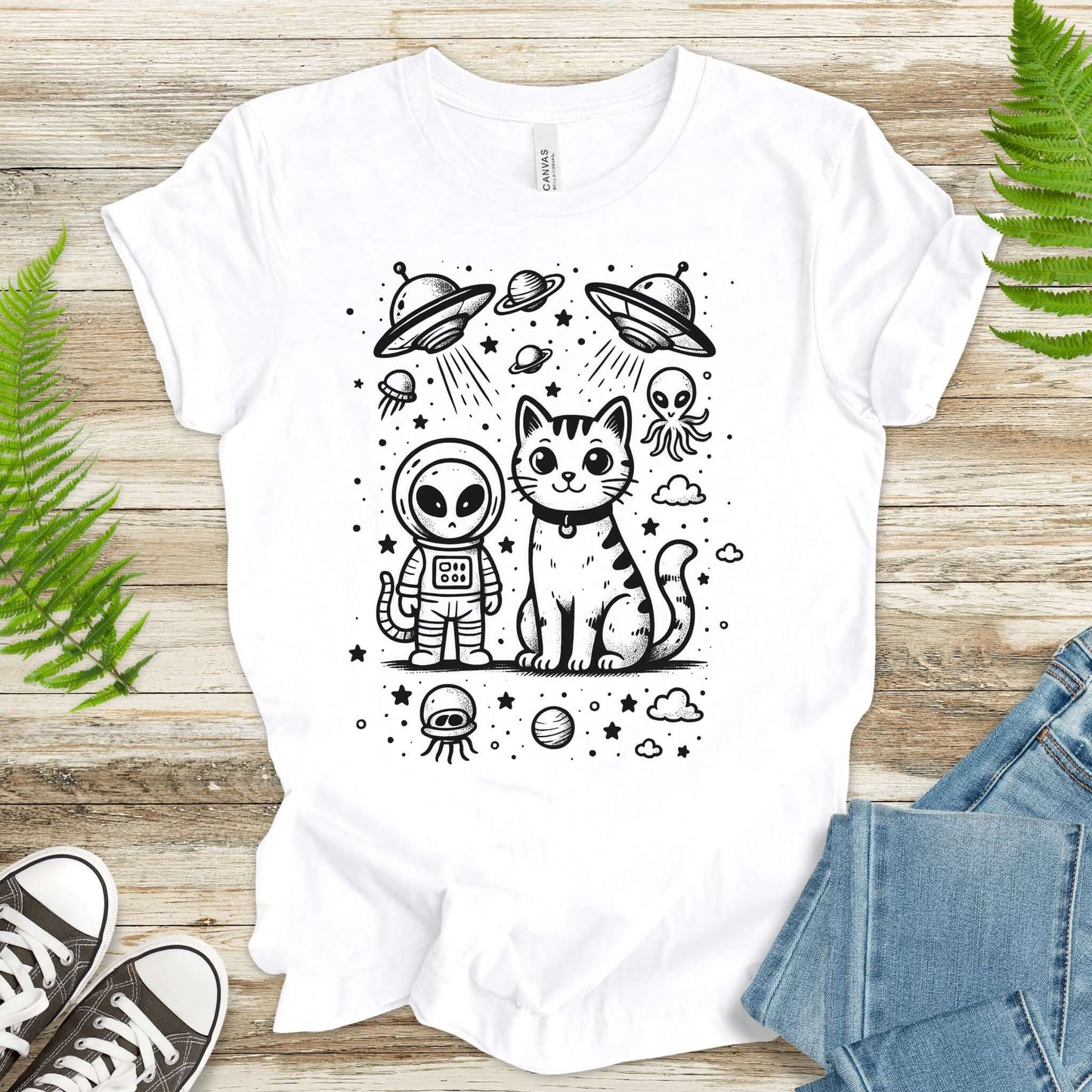 Alien & Cat Cosmic Buddies T-Shirt