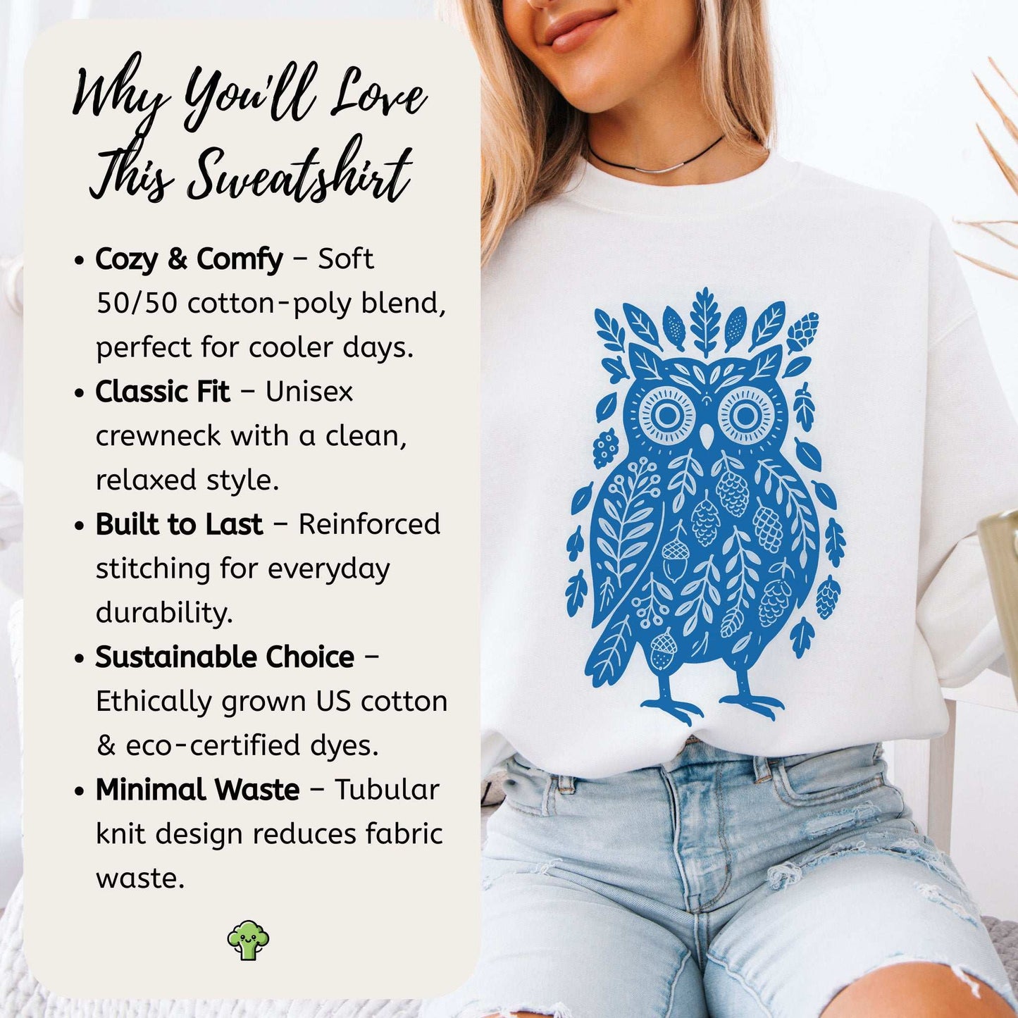 Nature Owl Sweatshirt – Forest Elements Animal for Woodland Dreamers