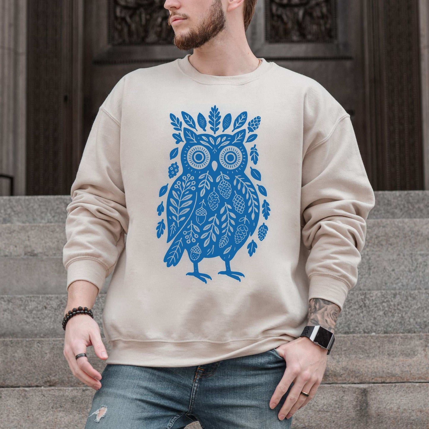 Nature Owl Sweatshirt – Forest Elements Animal for Woodland Dreamers