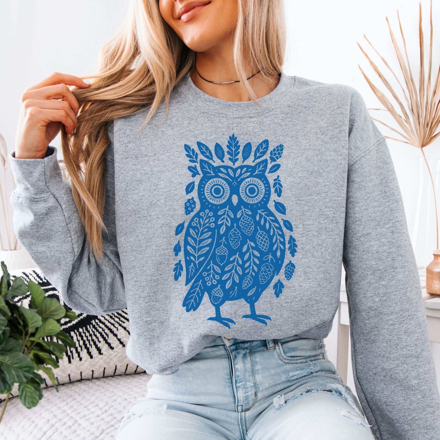 Nature Owl Sweatshirt – Forest Elements Animal for Woodland Dreamers