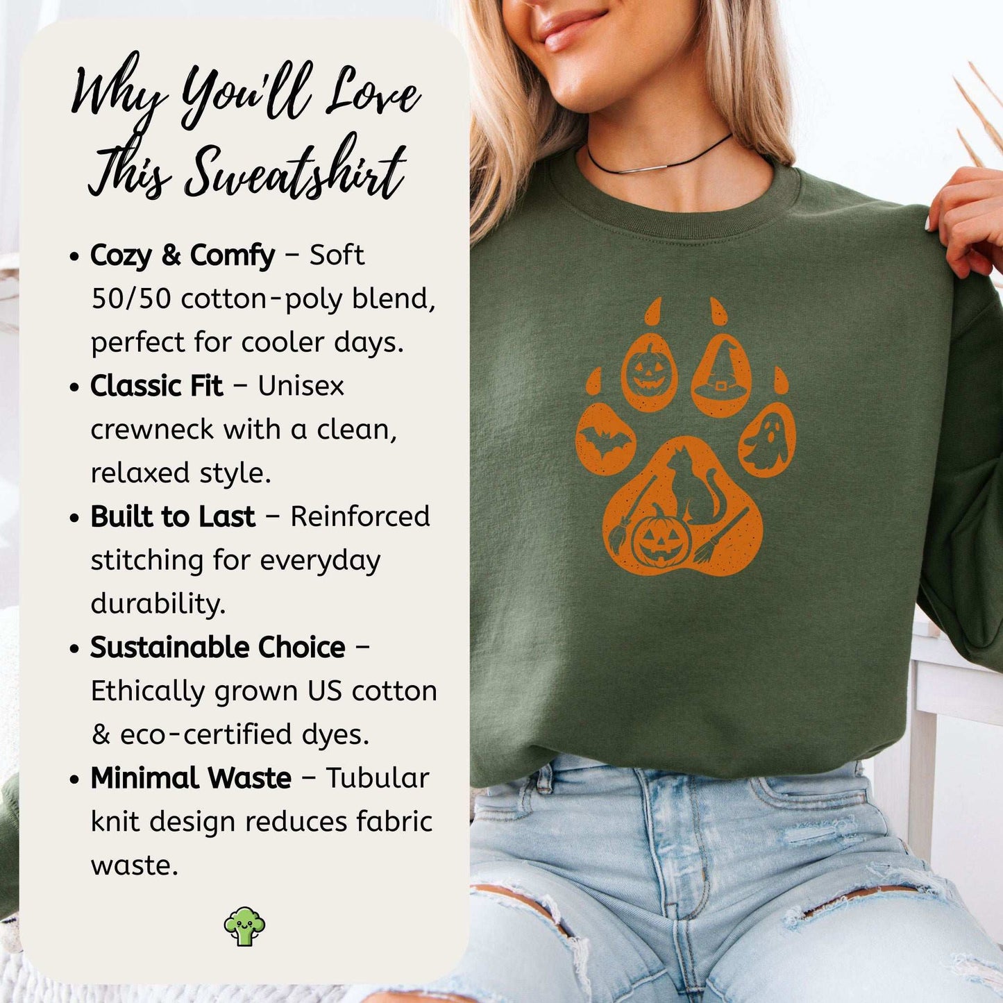 Halloween Cat Paw Print Sweatshirt – Spooky Season Gift for Cat Lovers