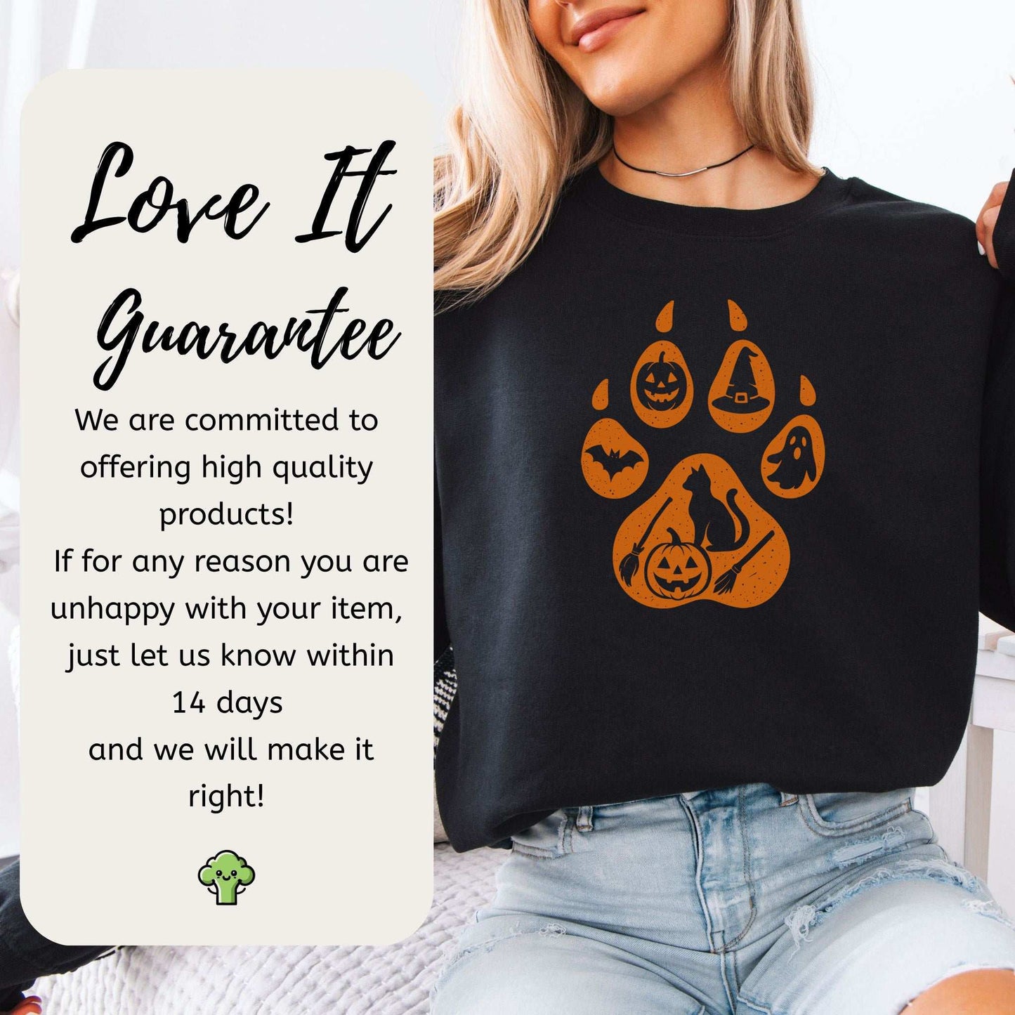 Halloween Cat Paw Print Sweatshirt – Spooky Season Gift for Cat Lovers