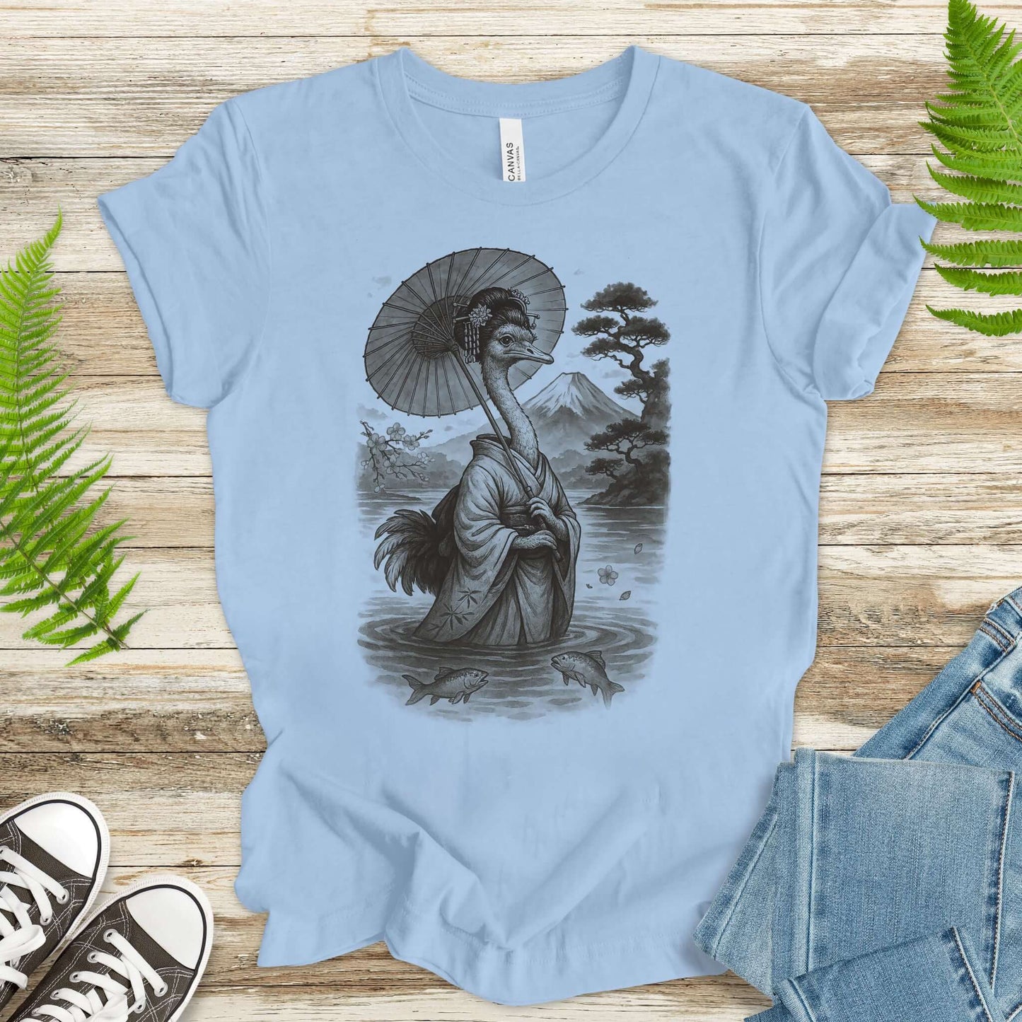 Ostrich Geisha T-Shirt – Vintage Japanese Bird Lover Tee