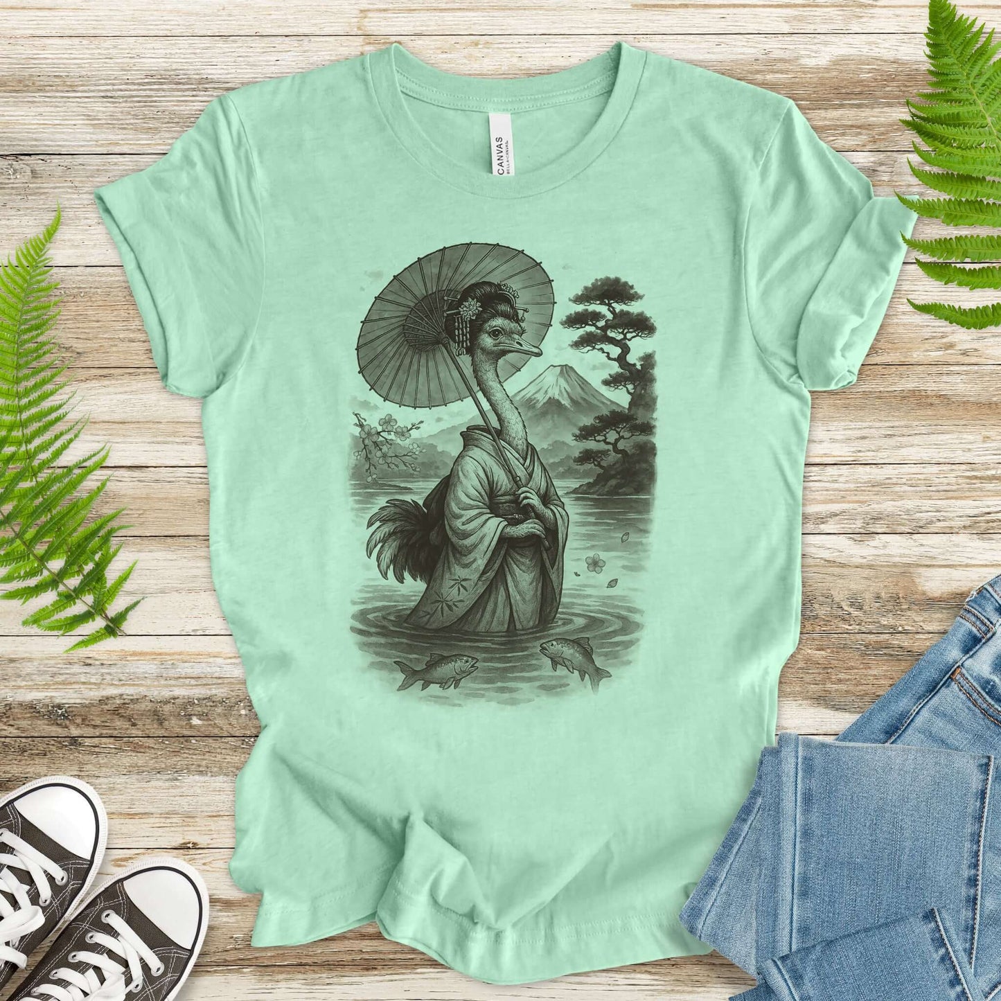 Ostrich Geisha T-Shirt – Vintage Japanese Bird Lover Tee