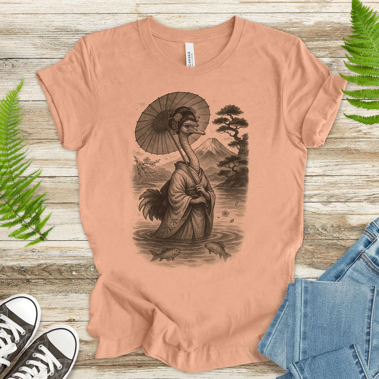 Ostrich Geisha T-Shirt – Vintage Japanese Bird Lover Tee