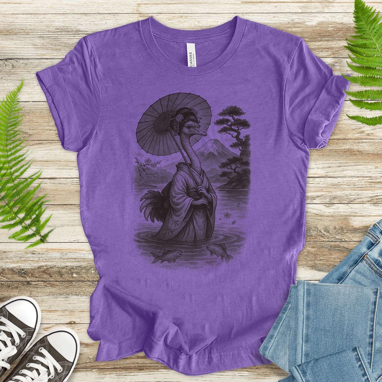Ostrich Geisha T-Shirt – Vintage Japanese Bird Lover Tee