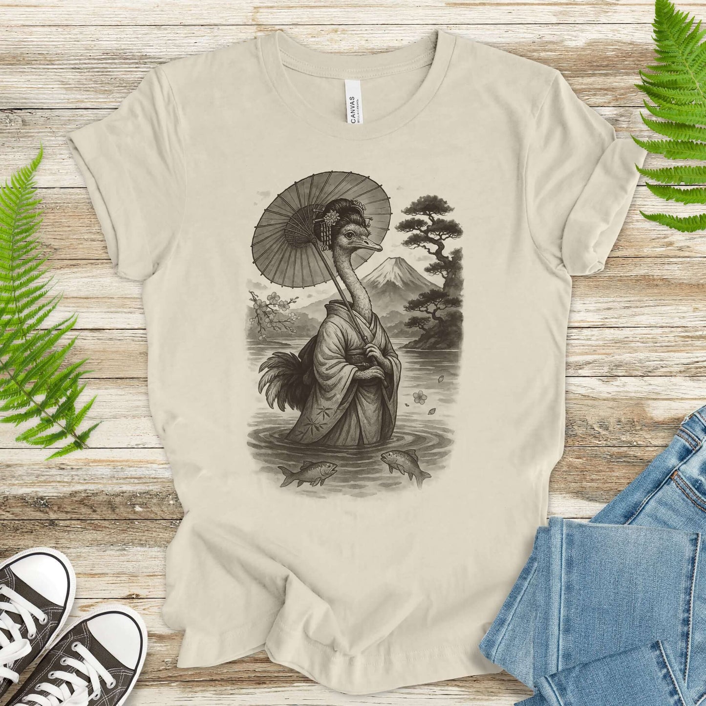 Ostrich Geisha T-Shirt – Vintage Japanese Bird Lover Tee