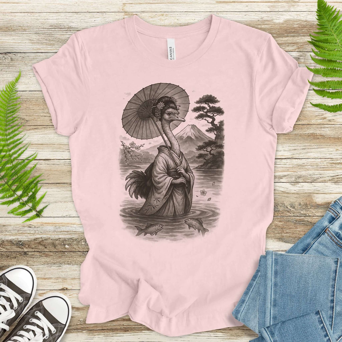 Ostrich Geisha T-Shirt – Vintage Japanese Bird Lover Tee