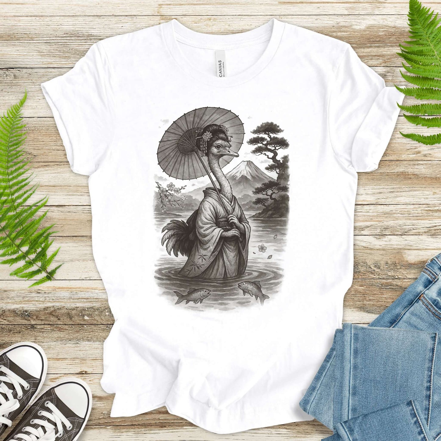 Ostrich Geisha T-Shirt – Vintage Japanese Bird Lover Tee