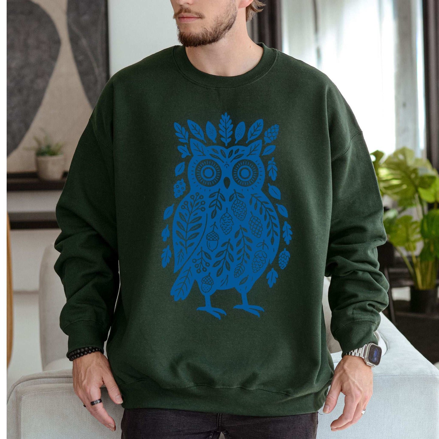 Nature Owl Sweatshirt – Forest Elements Animal for Woodland Dreamers