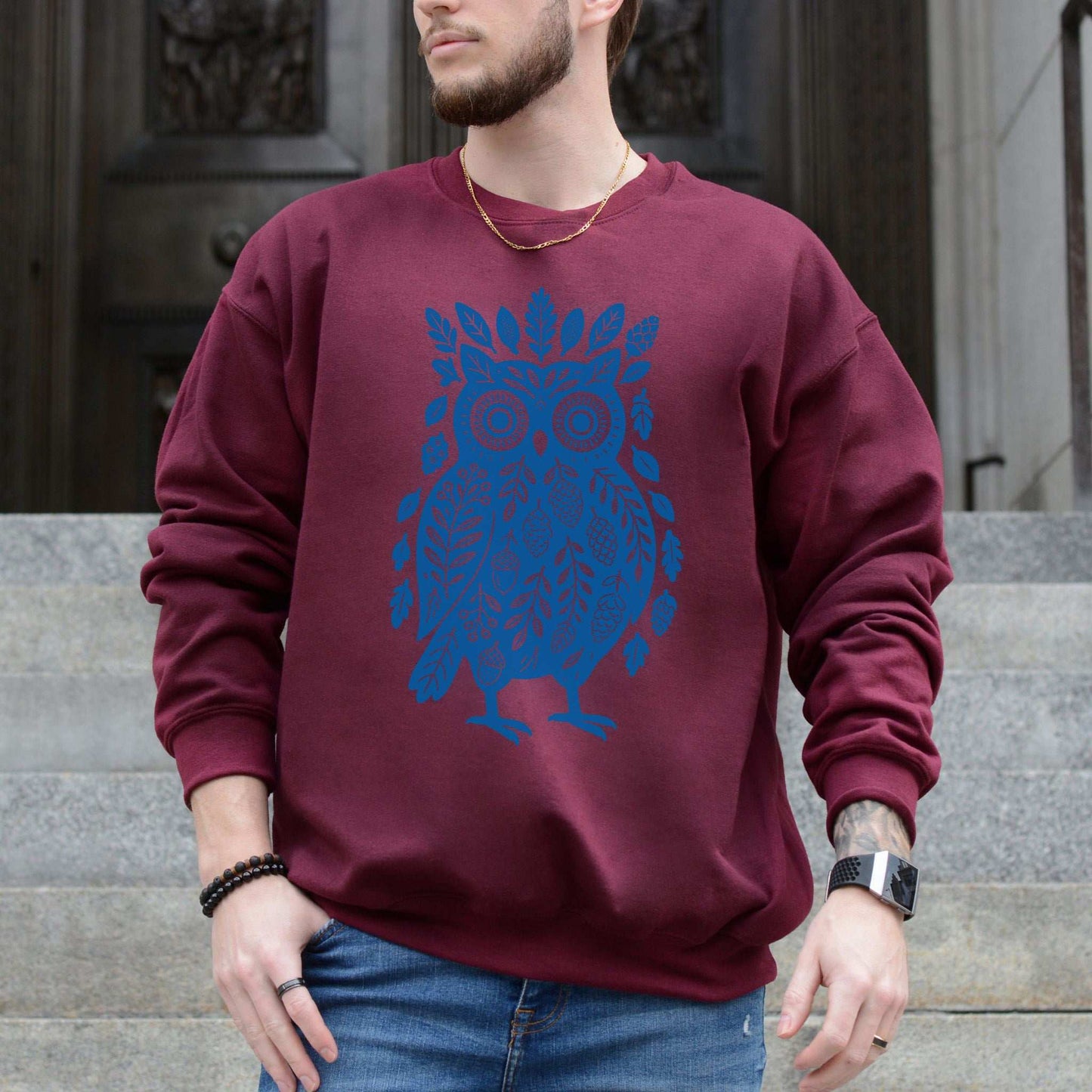 Nature Owl Sweatshirt – Forest Elements Animal for Woodland Dreamers