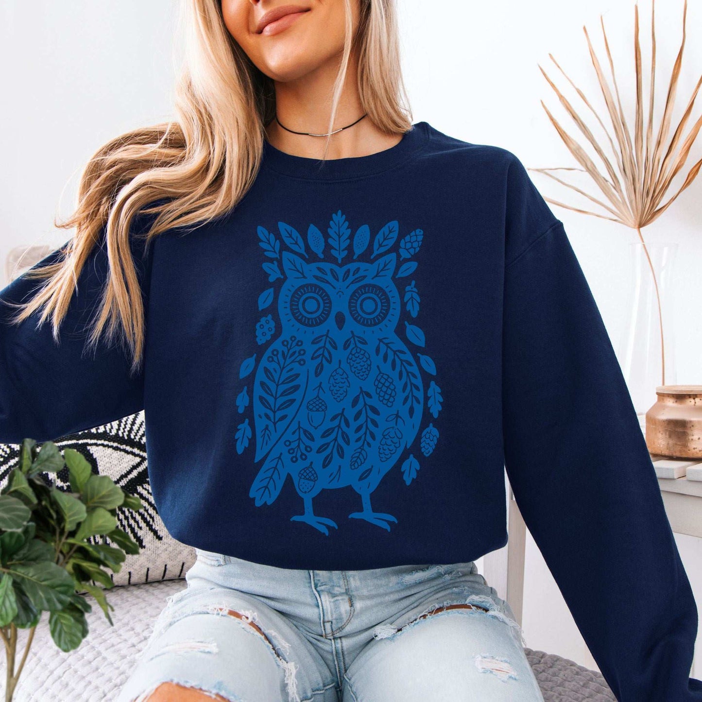 Nature Owl Sweatshirt – Forest Elements Animal for Woodland Dreamers