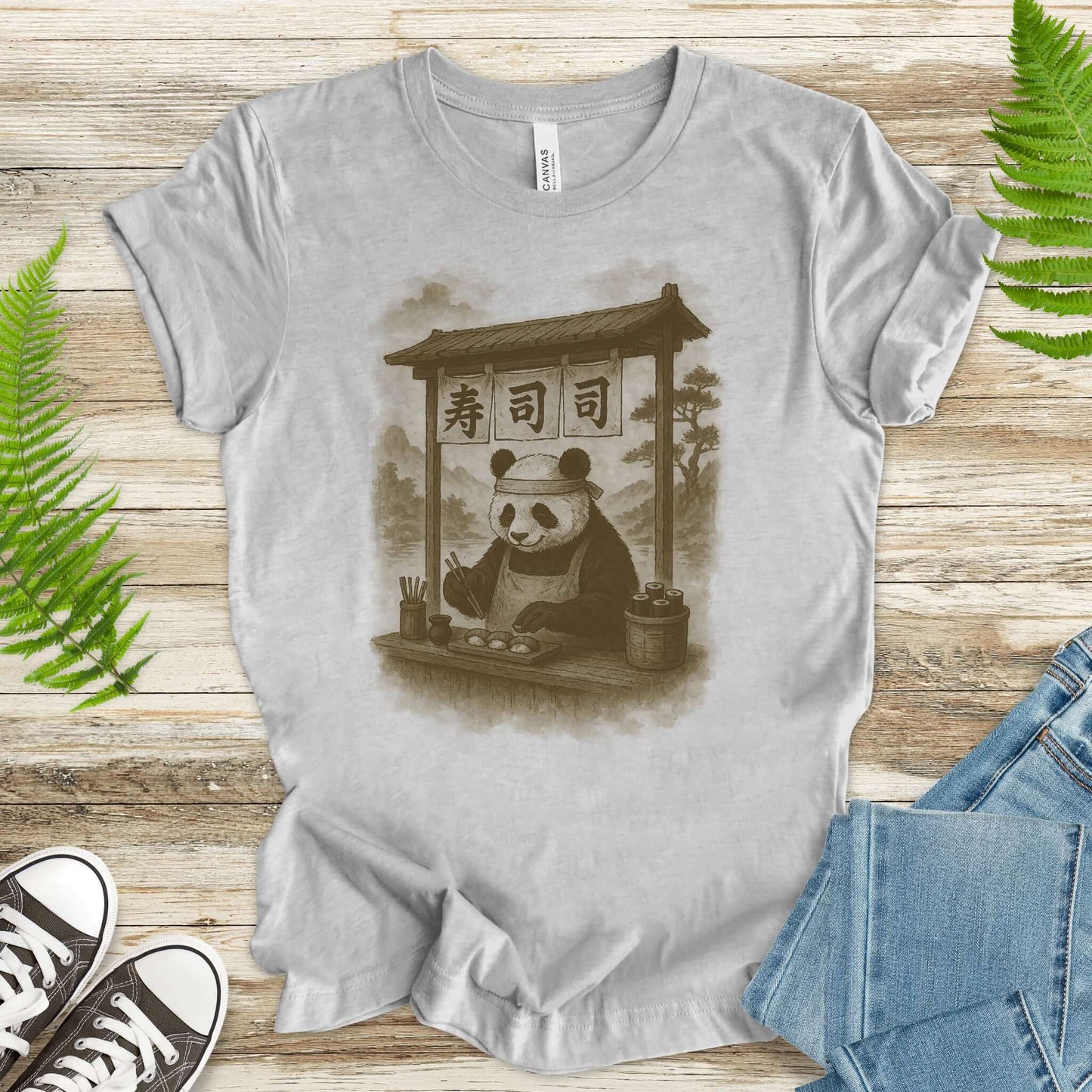 Panda Sushi Stall Japanese Style T-Shirt