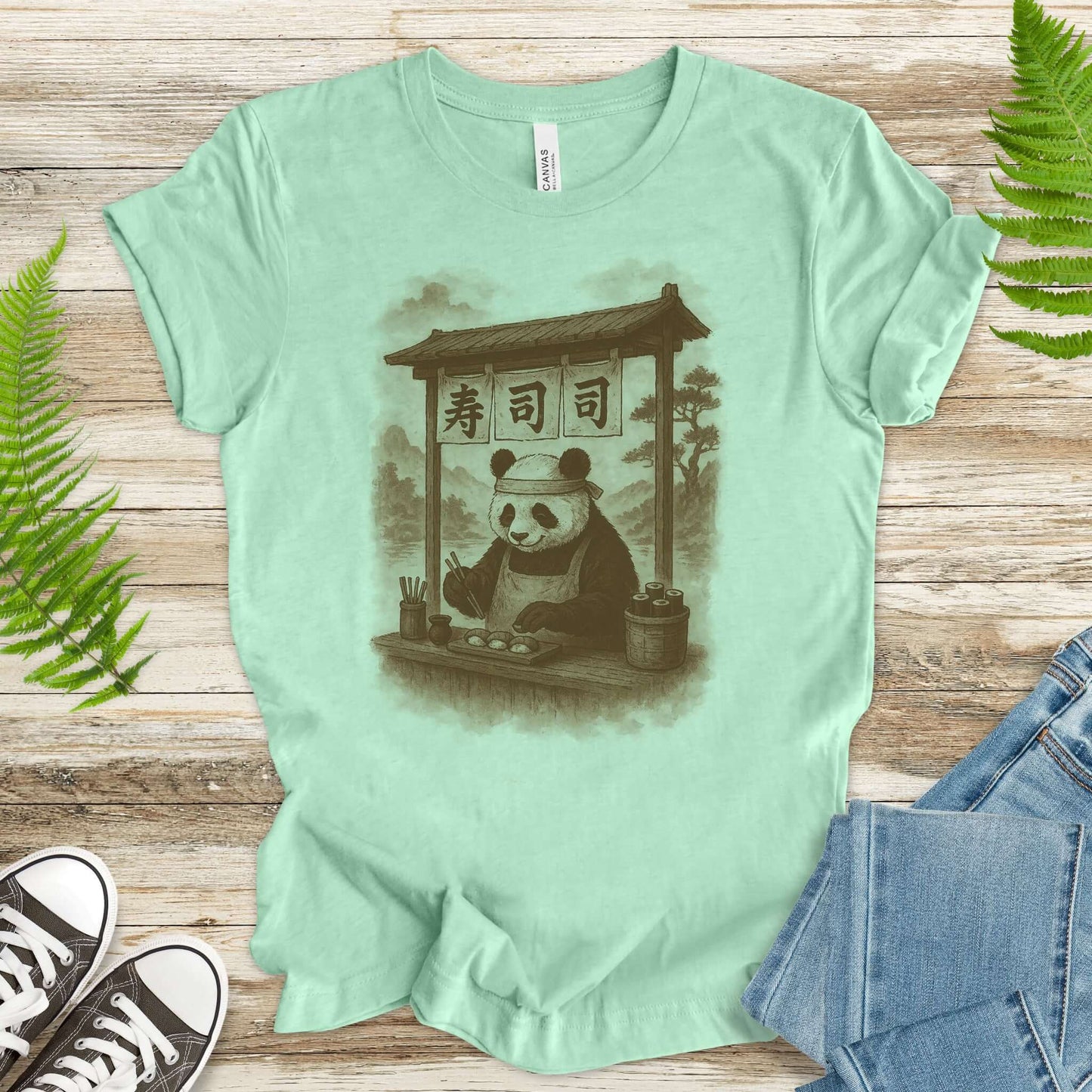 Panda Sushi Stall Japanese Style T-Shirt
