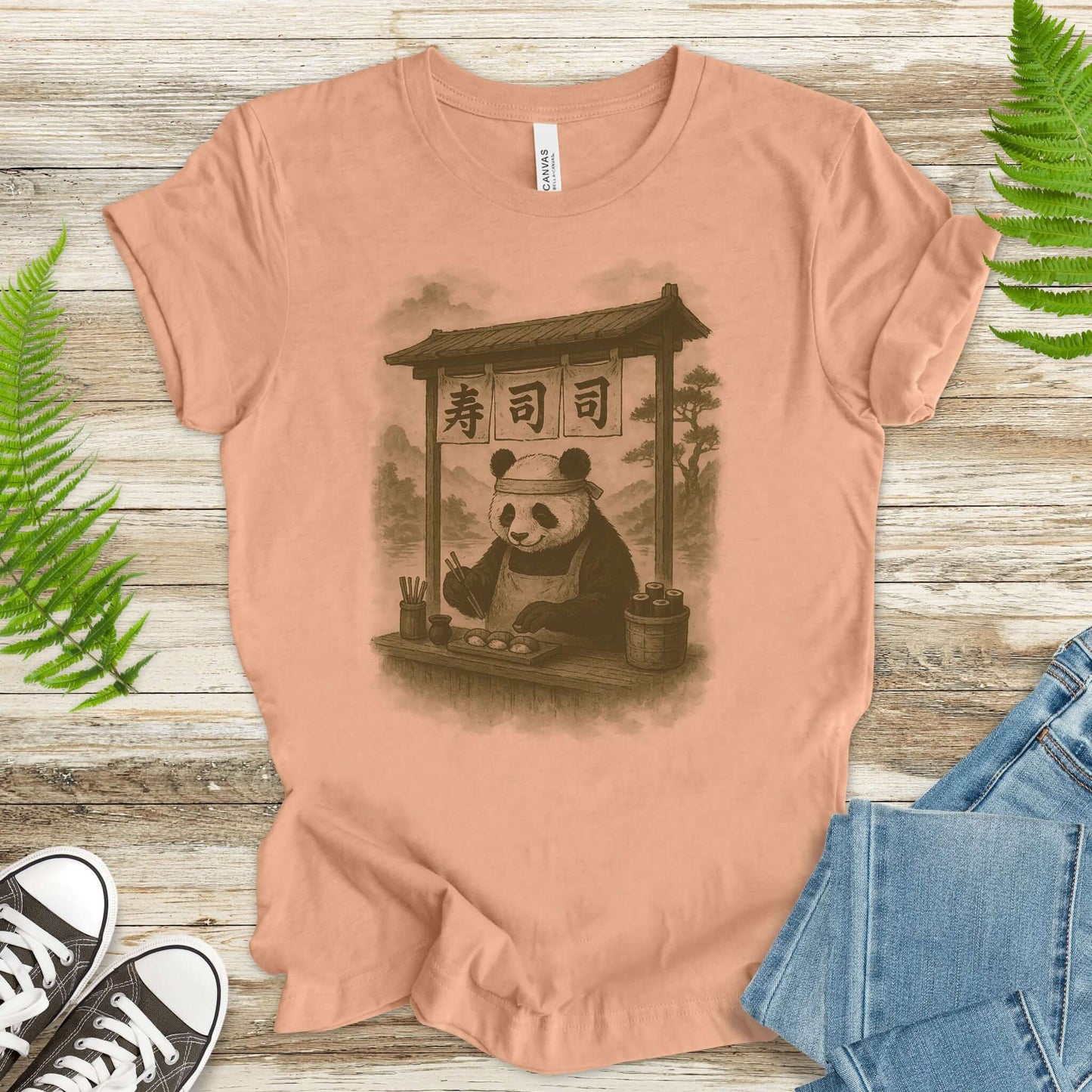 Panda Sushi Stall Japanese Style T-Shirt