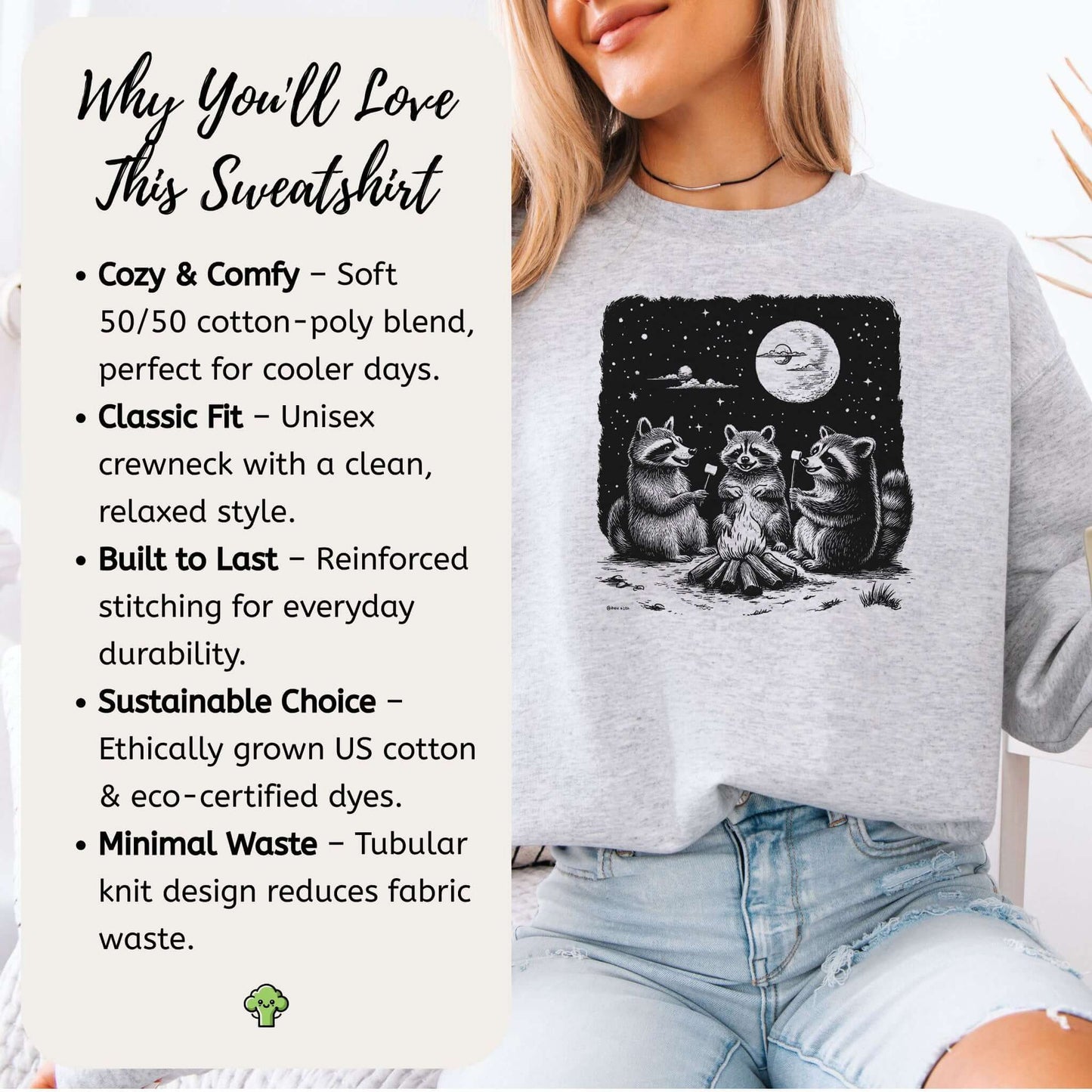 Raccoon Campfire Sweatshirt – Funny Trash Panda Camping Crew Sweatshirt