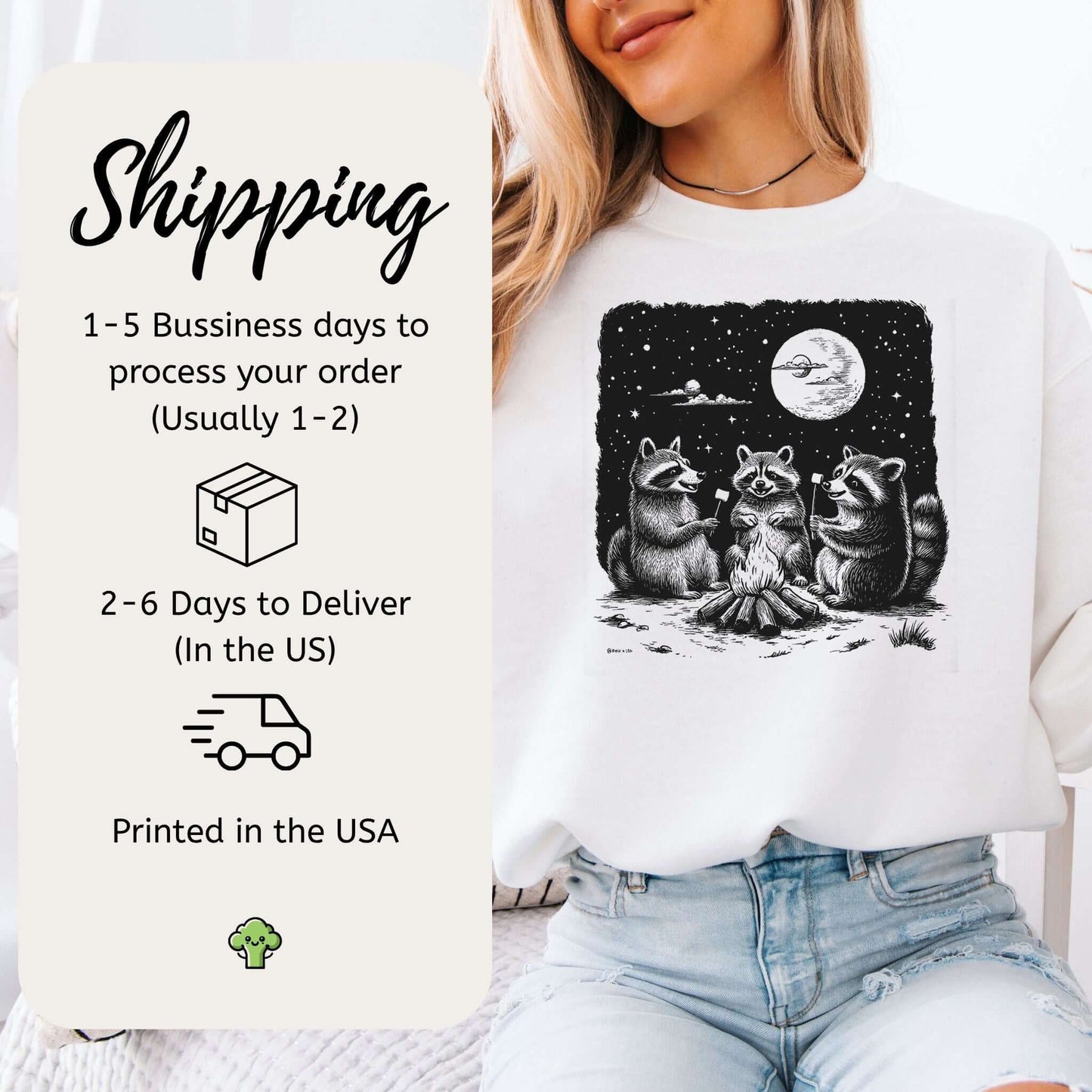 Raccoon Campfire Sweatshirt – Funny Trash Panda Camping Crew Sweatshirt