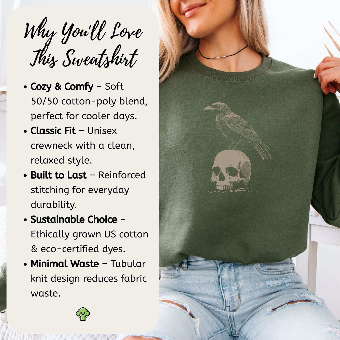 Raven on Skull Sweatshirt – Dark Art for Bold Souls