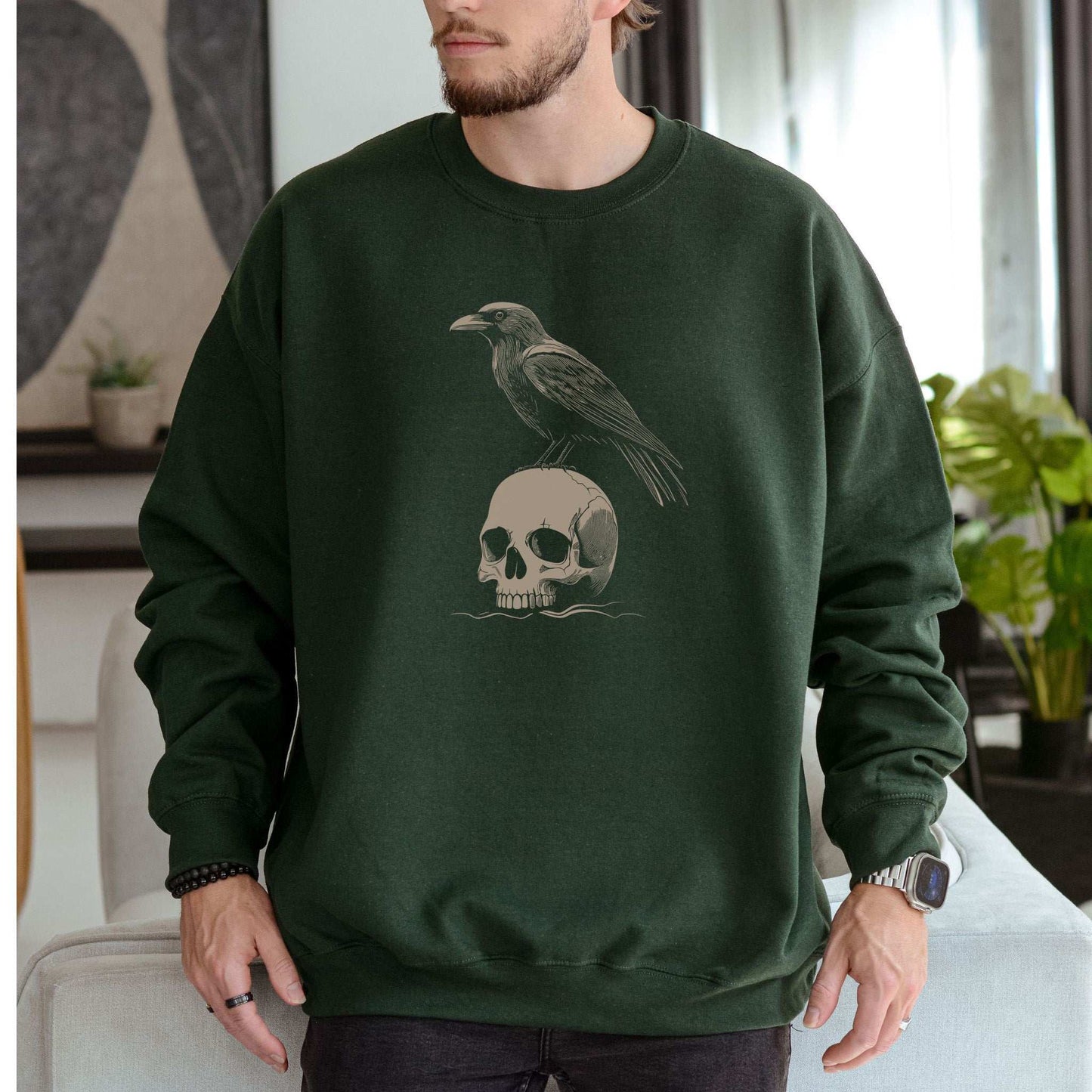 Raven on Skull Sweatshirt – Dark Art for Bold Souls