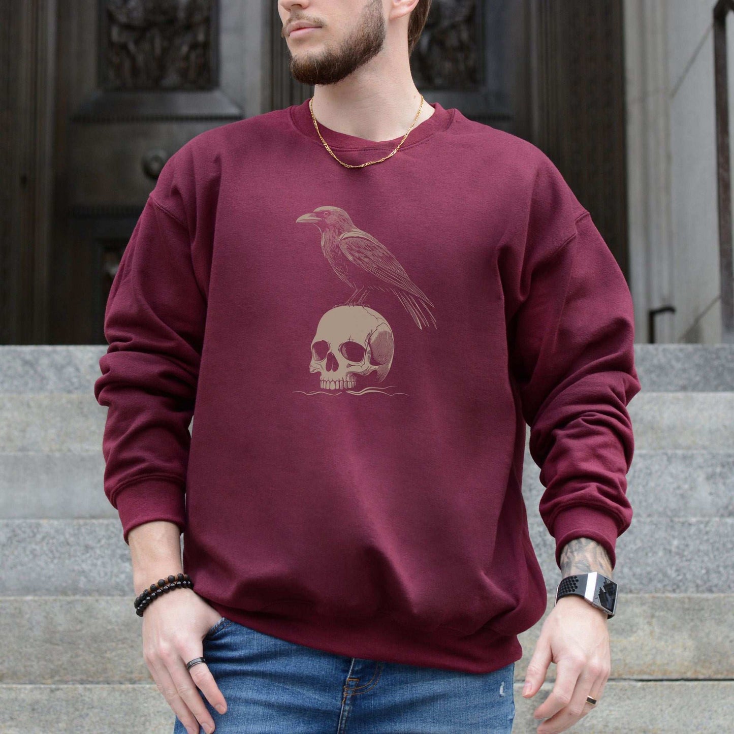 Raven on Skull Sweatshirt – Dark Art for Bold Souls