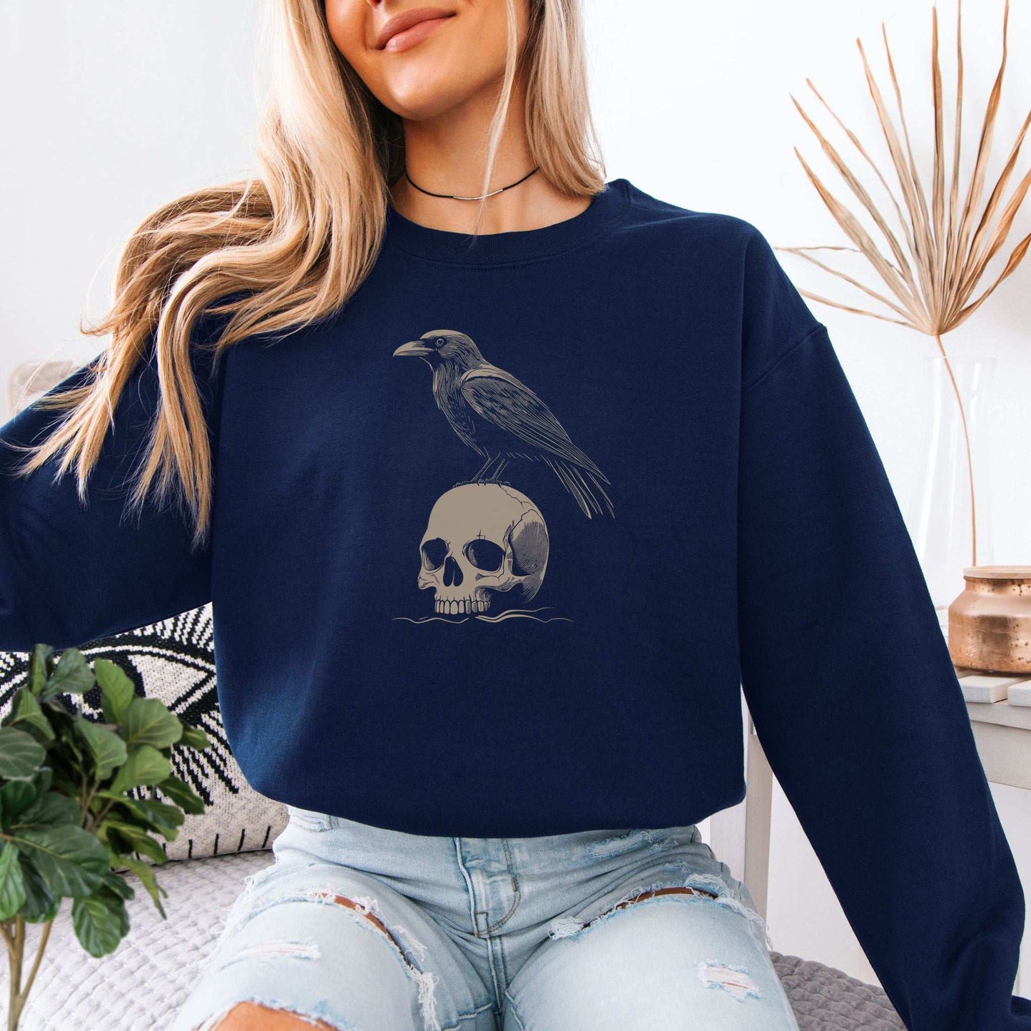 Raven on Skull Sweatshirt – Dark Art for Bold Souls
