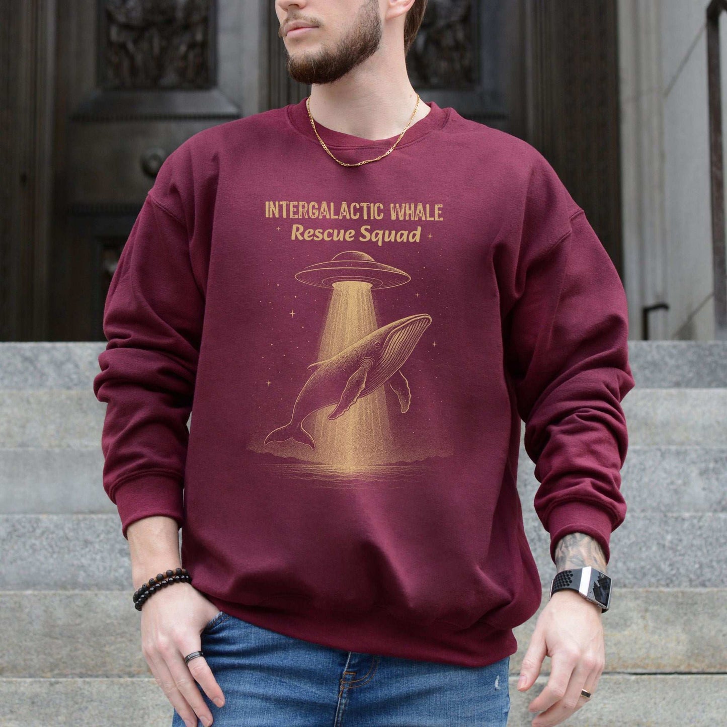 Intergalactic Whale Rescue Squad Sweatshirt – Funny Space Whale Mission