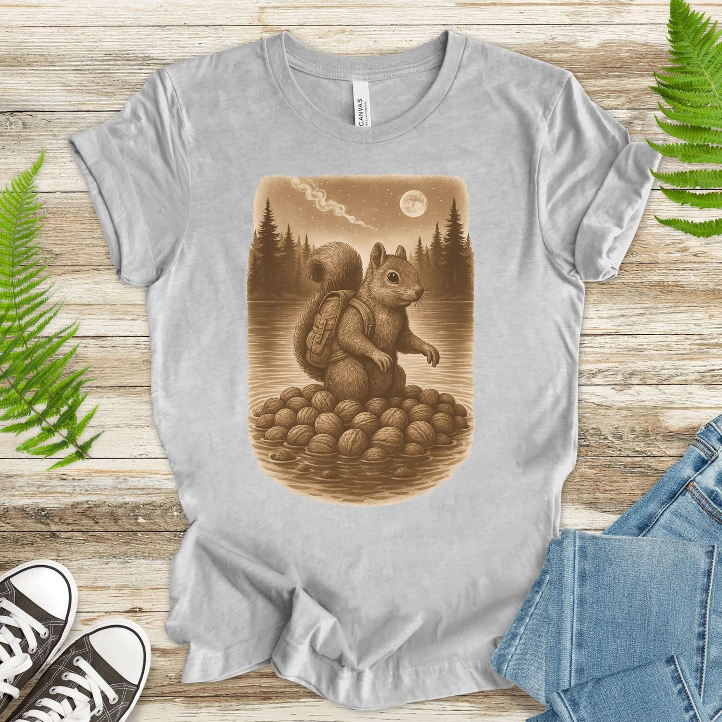 Squirrel & Nuts by the Lake – Japanese Style T-Shirt