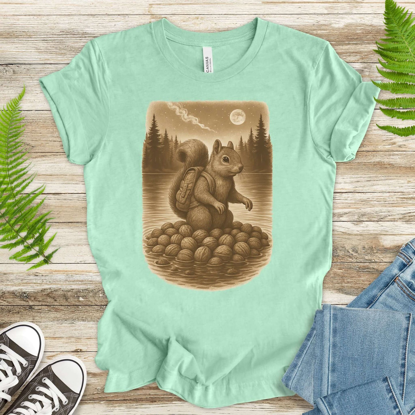 Squirrel & Nuts by the Lake – Japanese Style T-Shirt