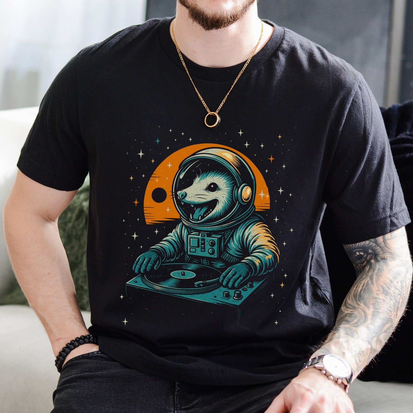 DJ Opossum Astronaut T-Shirt – Funny Space Rave Possum Tee