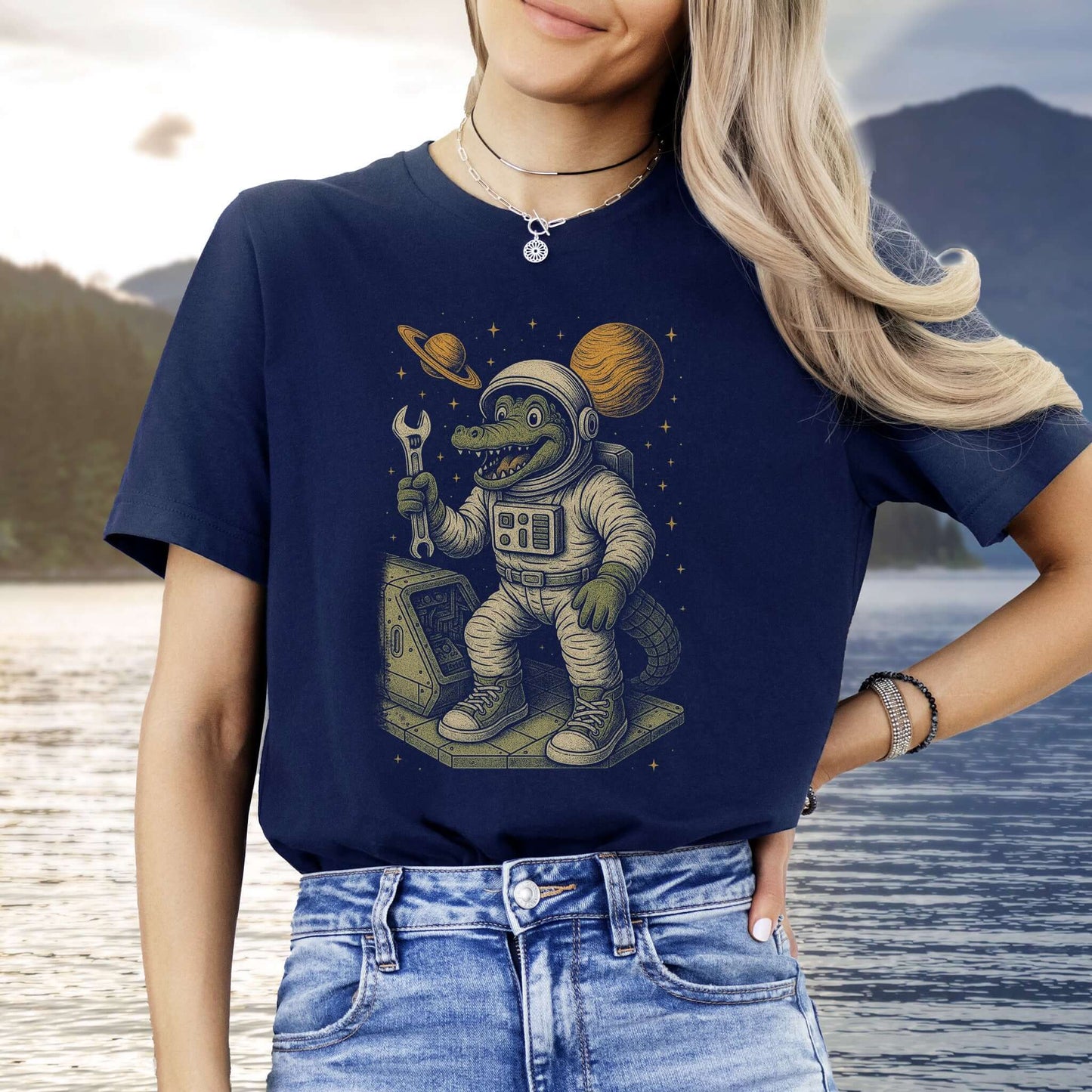 Astronaut Alligator Repair Crew T-Shirt – Funny Space Reptile Tee
