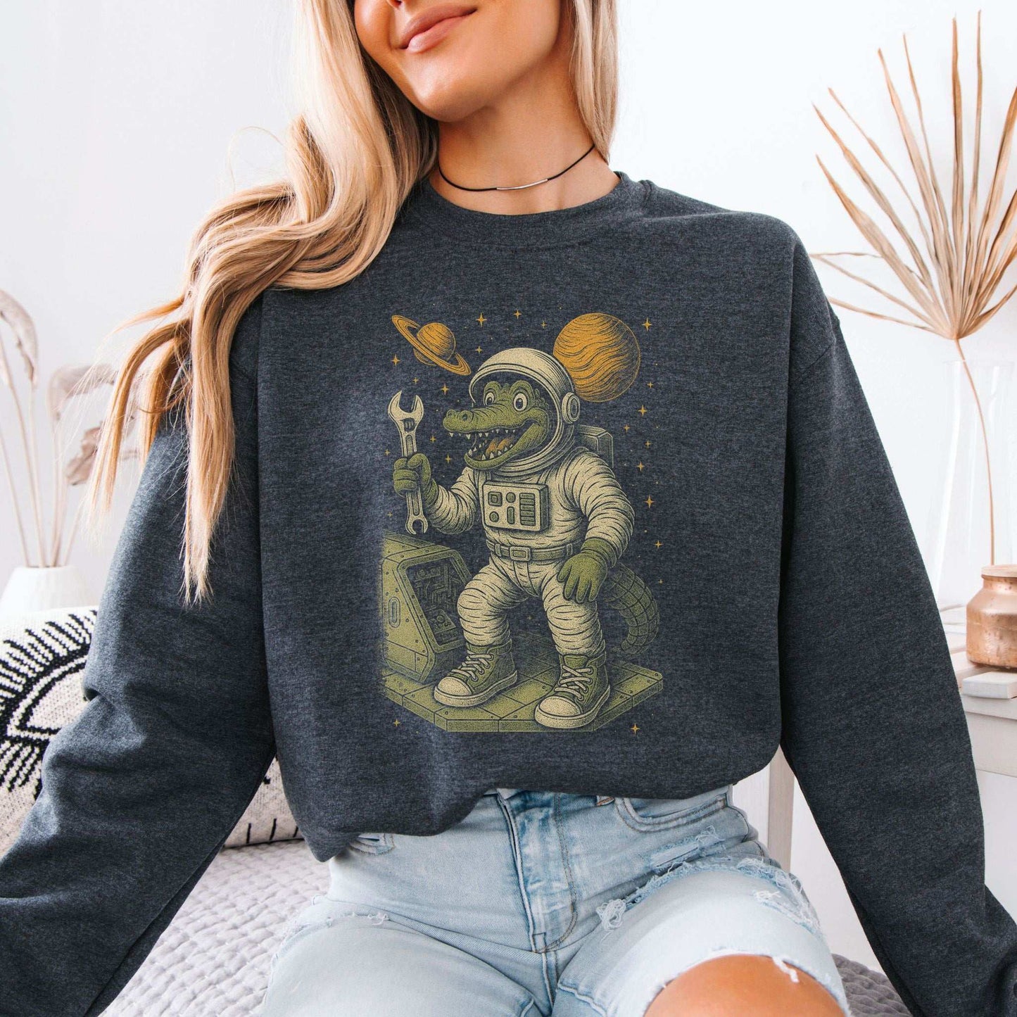 Astronaut Alligator Sweatshirt – Funny Space Repair Crew Reptile Gift