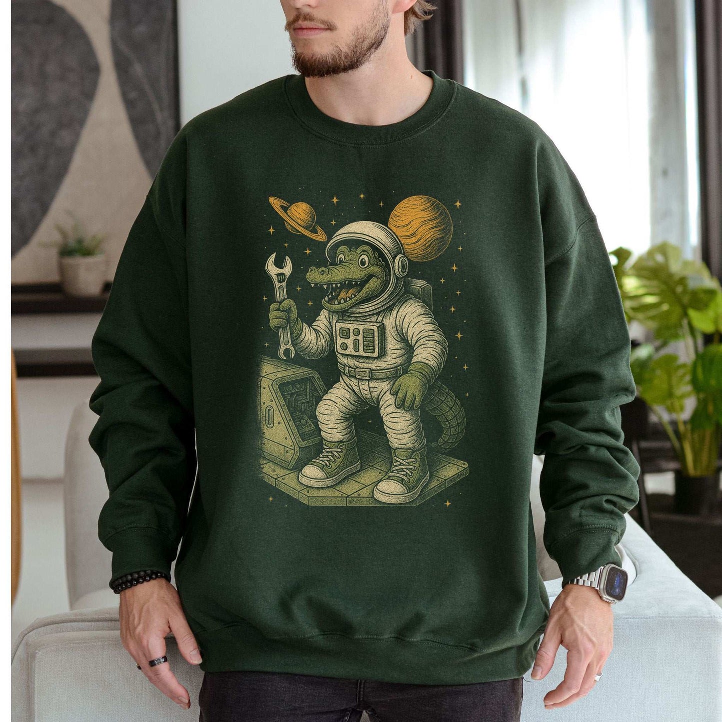 Astronaut Alligator Sweatshirt – Funny Space Repair Crew Reptile Gift