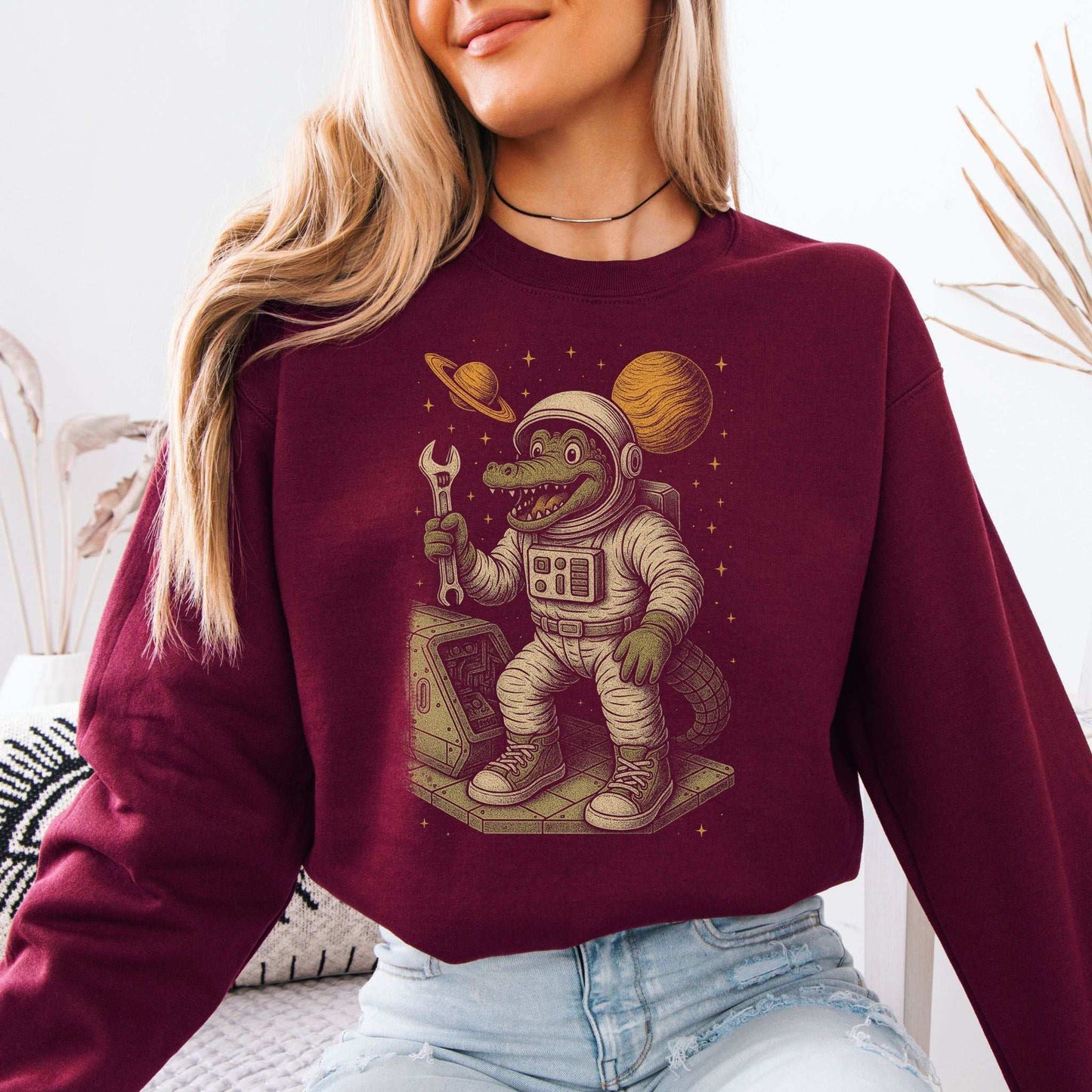 Astronaut Alligator Sweatshirt – Funny Space Repair Crew Reptile Gift