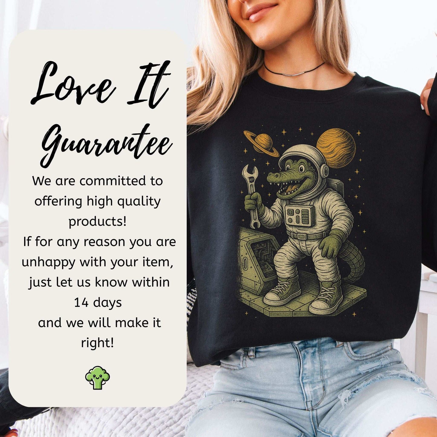 Astronaut Alligator Sweatshirt – Funny Space Repair Crew Reptile Gift