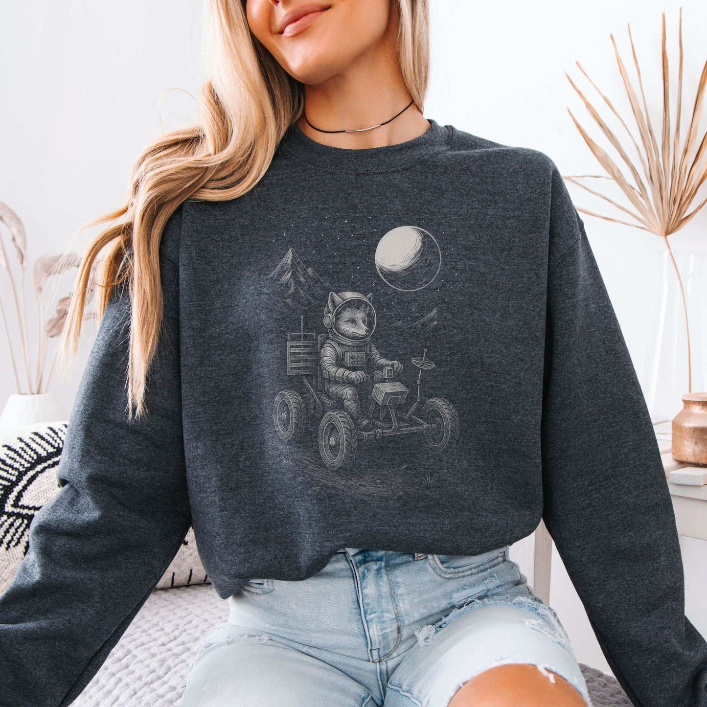 Astronaut Fox Sweatshirt – Space Explorer Moon Rover Mischief