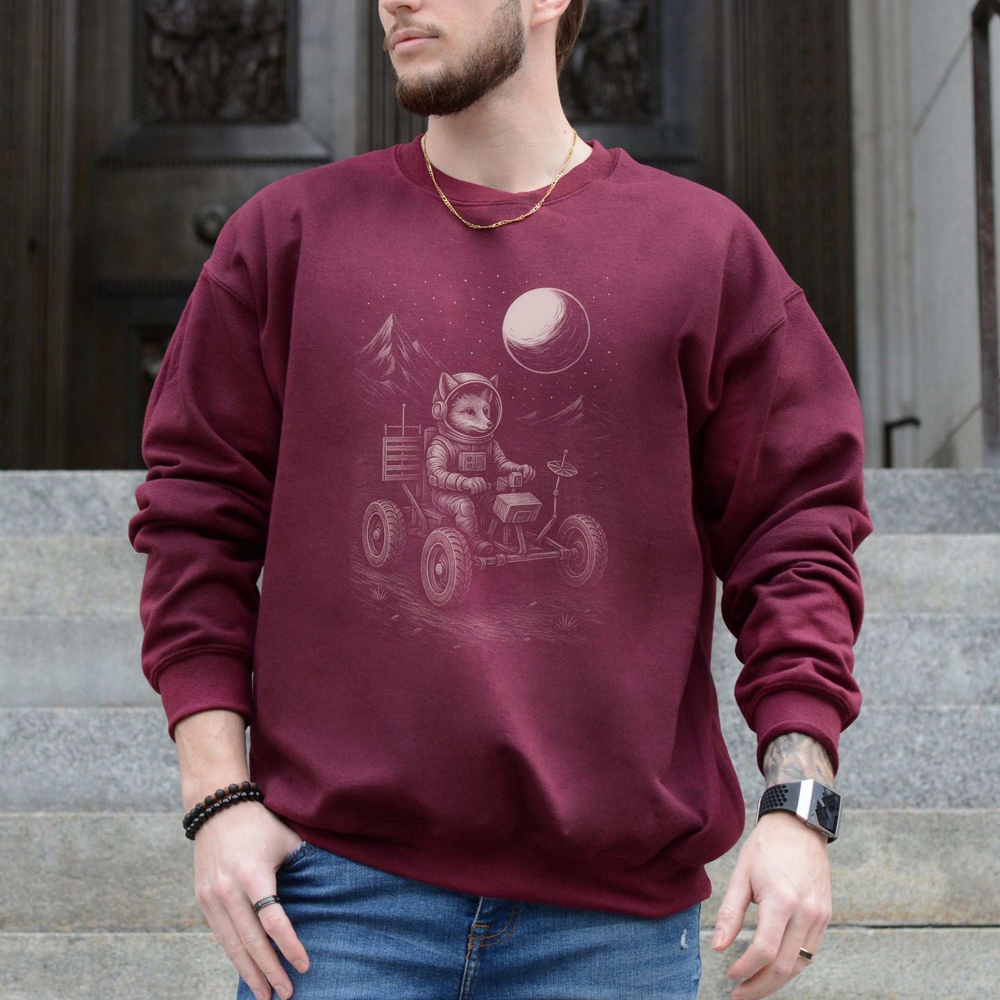 Astronaut Fox Sweatshirt – Space Explorer Moon Rover Mischief