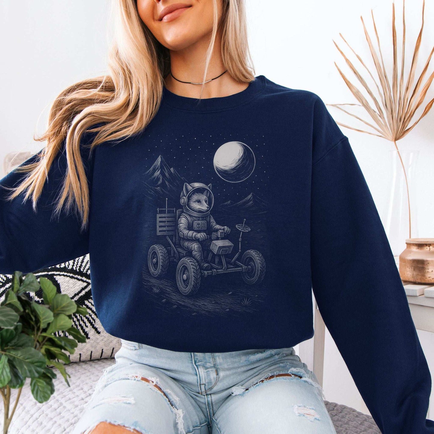 Astronaut Fox Sweatshirt – Space Explorer Moon Rover Mischief