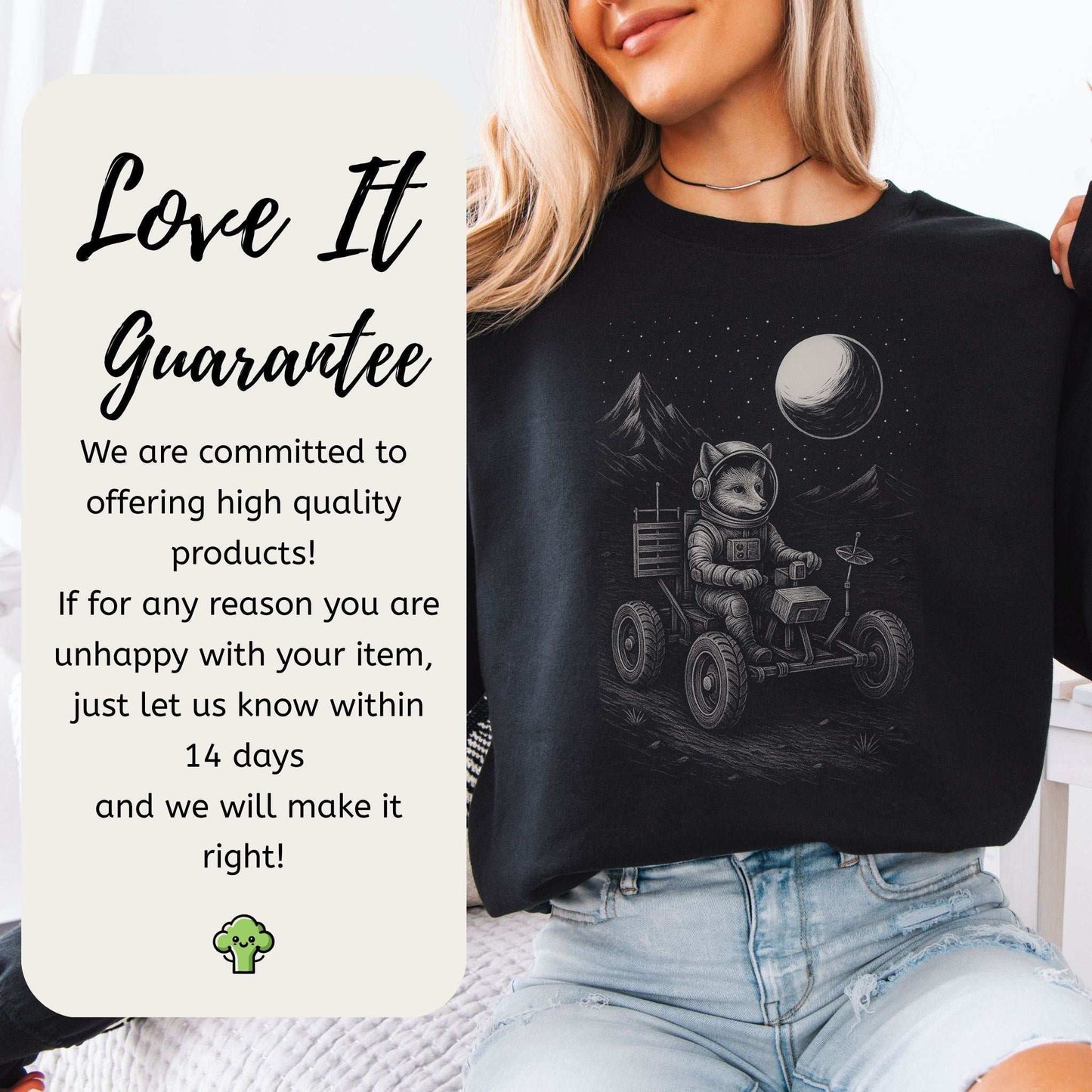 Astronaut Fox Sweatshirt – Space Explorer Moon Rover Mischief