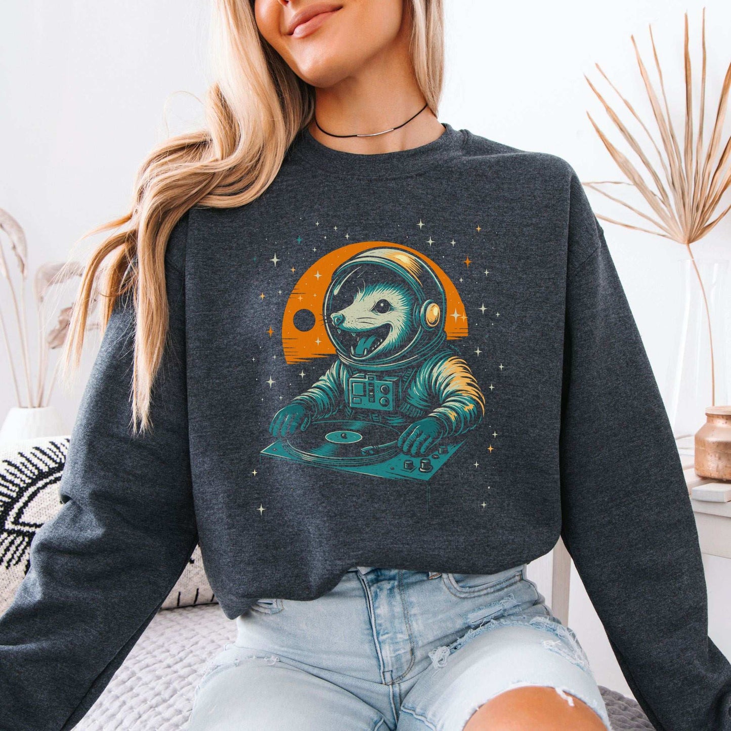 DJ Opossum Astronaut Sweatshirt – Funny Space Rave Chaoscore Energy