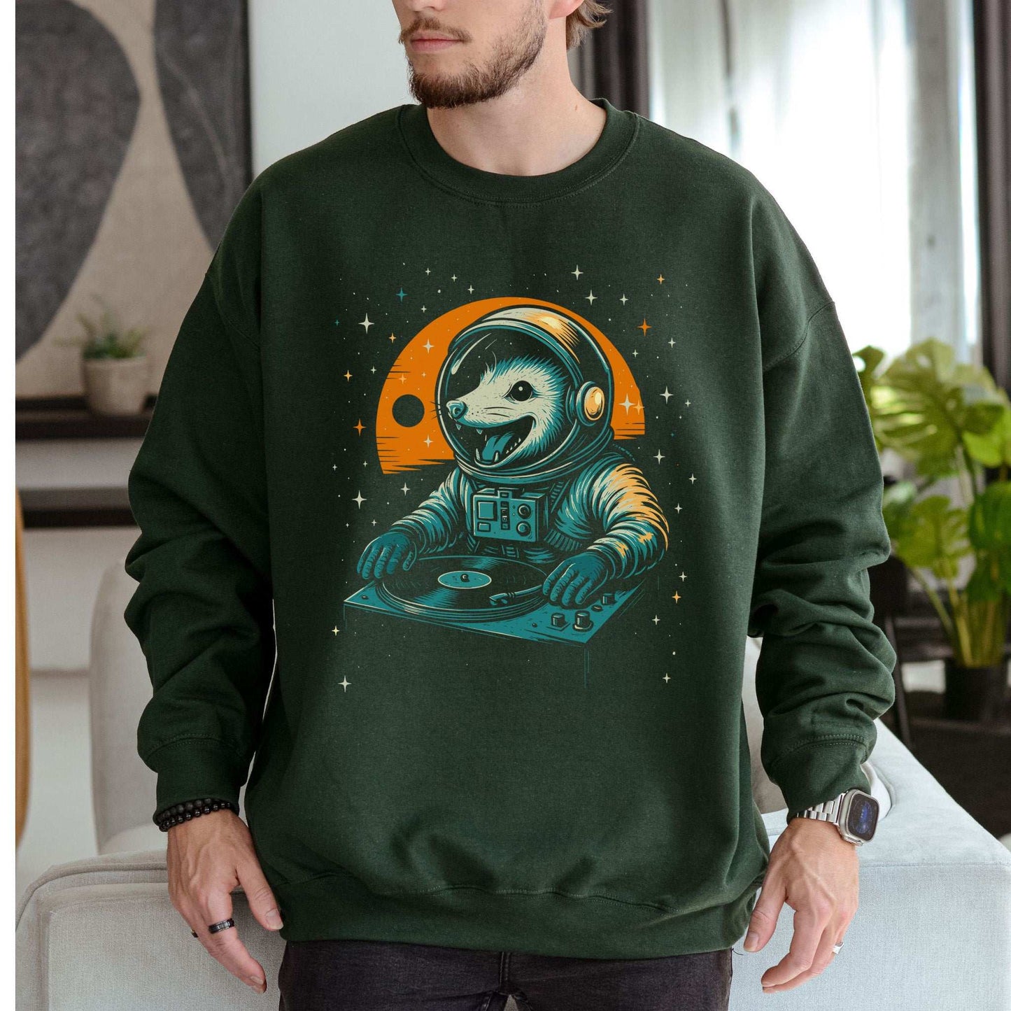 DJ Opossum Astronaut Sweatshirt – Funny Space Rave Chaoscore Energy