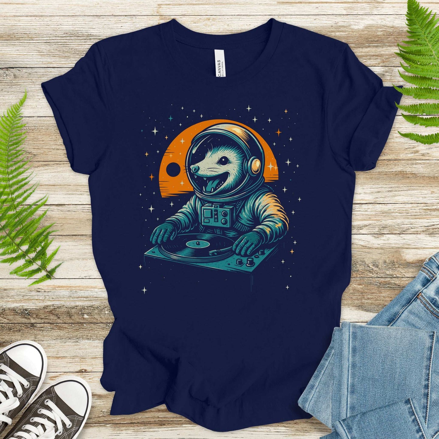 DJ Opossum Astronaut T-Shirt – Funny Space Rave Possum Tee