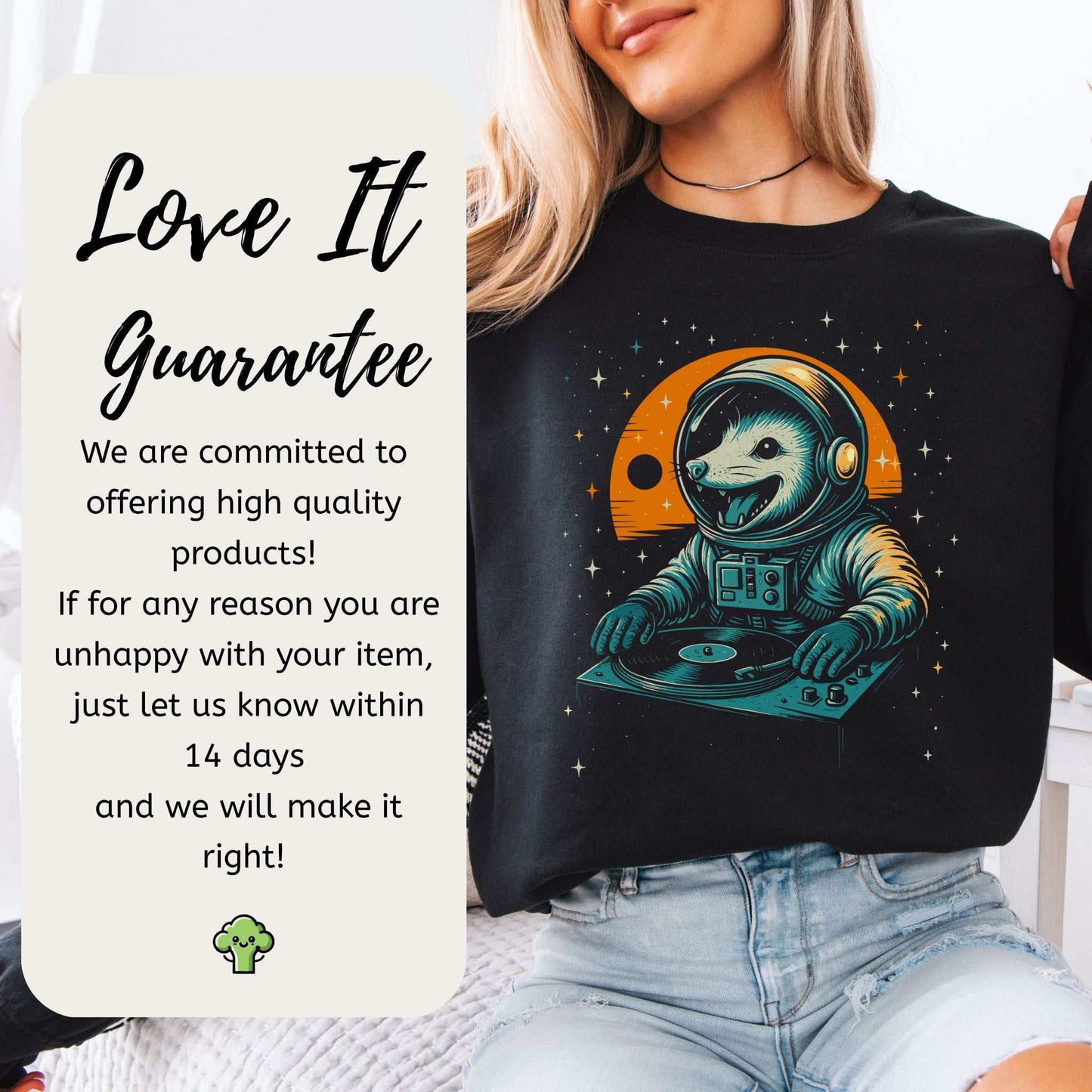 DJ Opossum Astronaut Sweatshirt – Funny Space Rave Chaoscore Energy