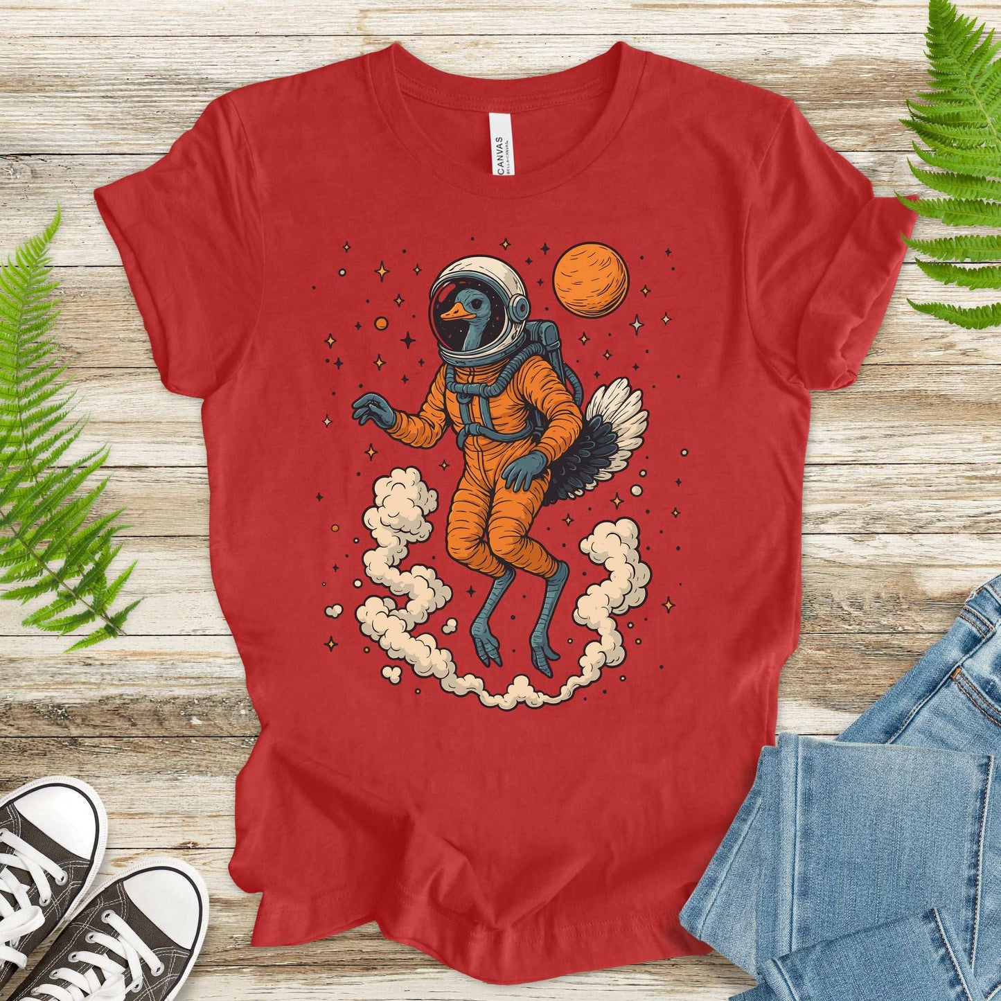 Astronaut Ostrich Space T-Shirt – Retro Cosmic Bird Nerd Tee