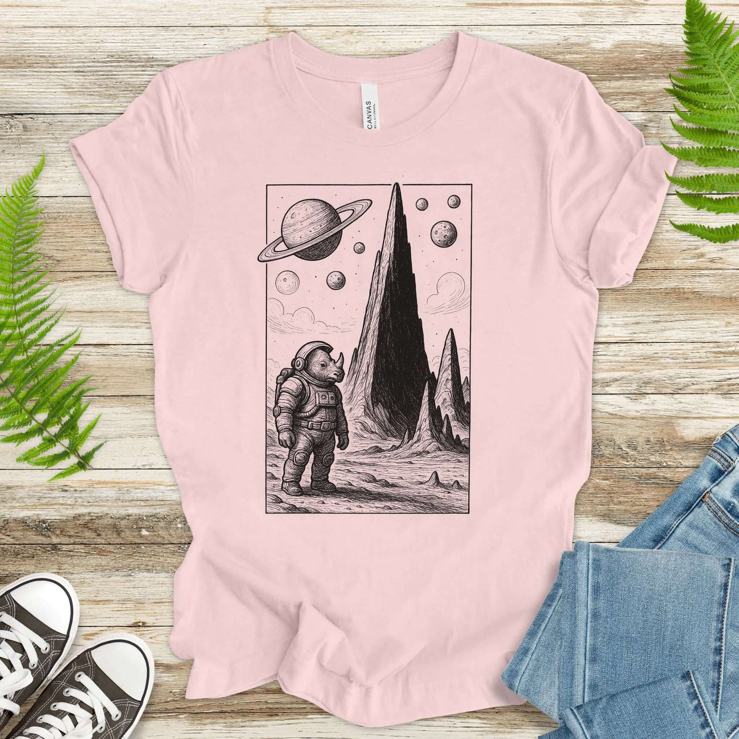 Astronaut Rhino T-Shirt – Retro Safari Space Adventure Tee